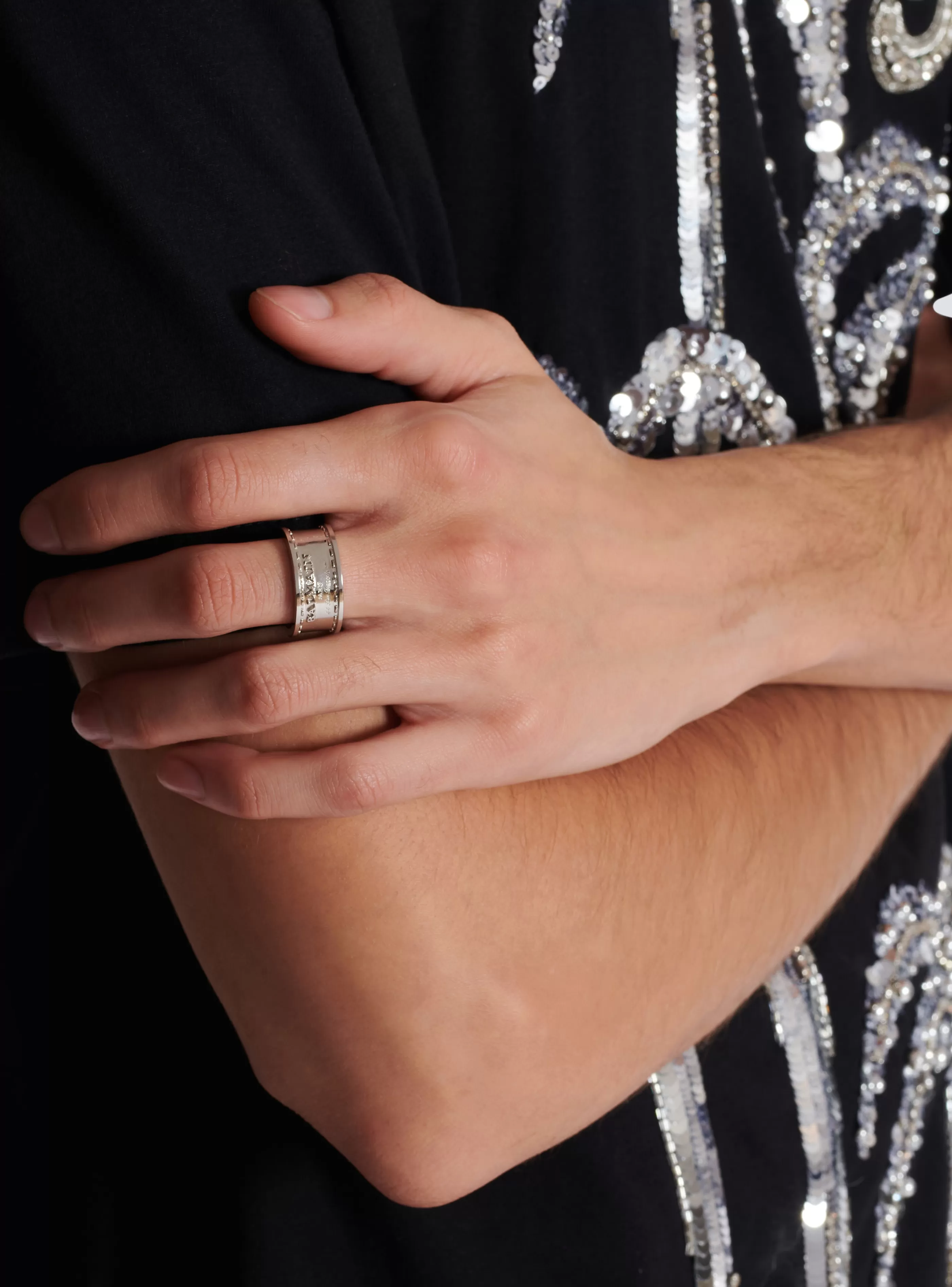 Balmain Gioielli Moda-Signature Tubular Brass Ring silver