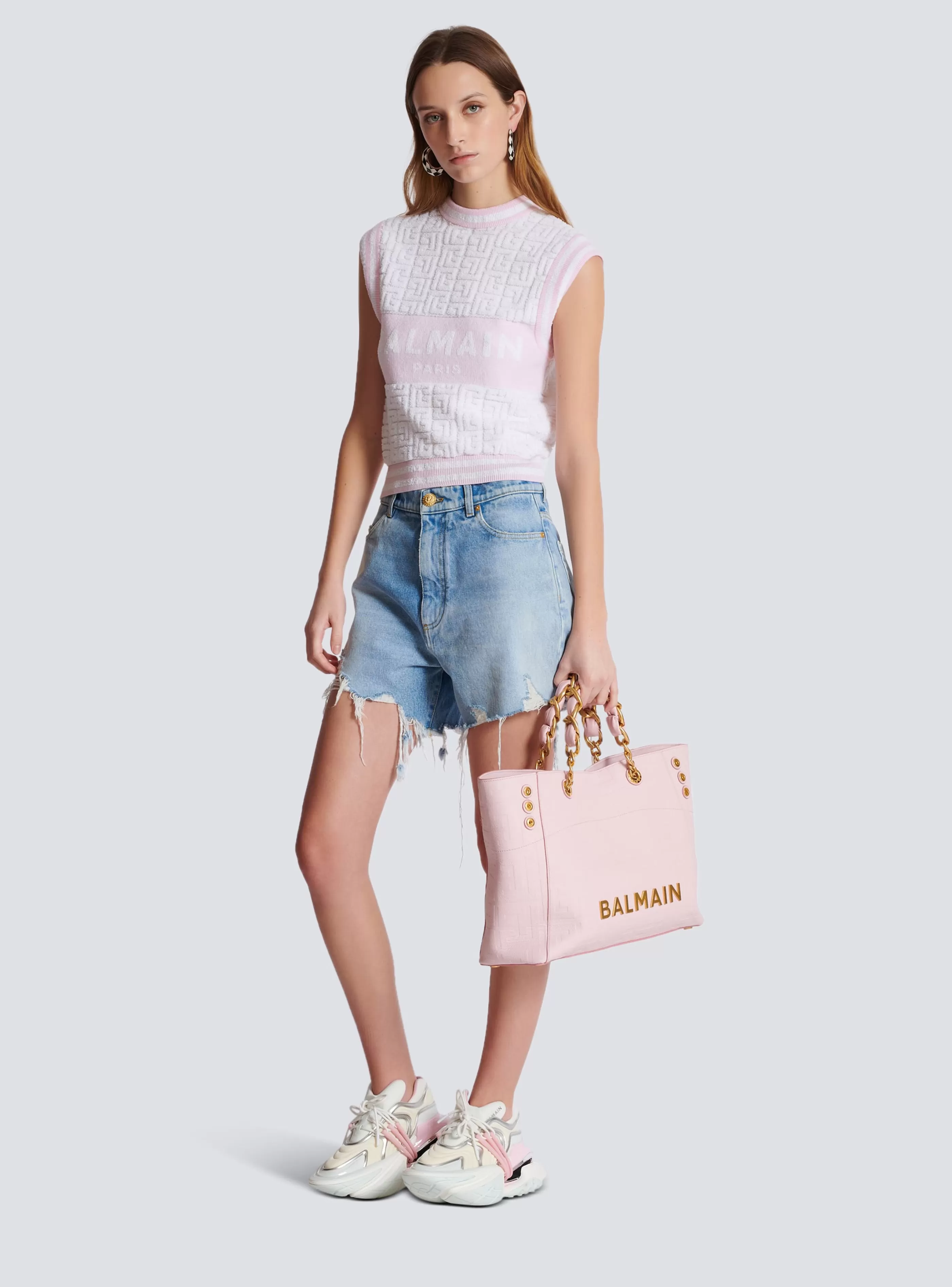 Balmain Top E Camicie-Sleeveless Monogram Knit Top pink