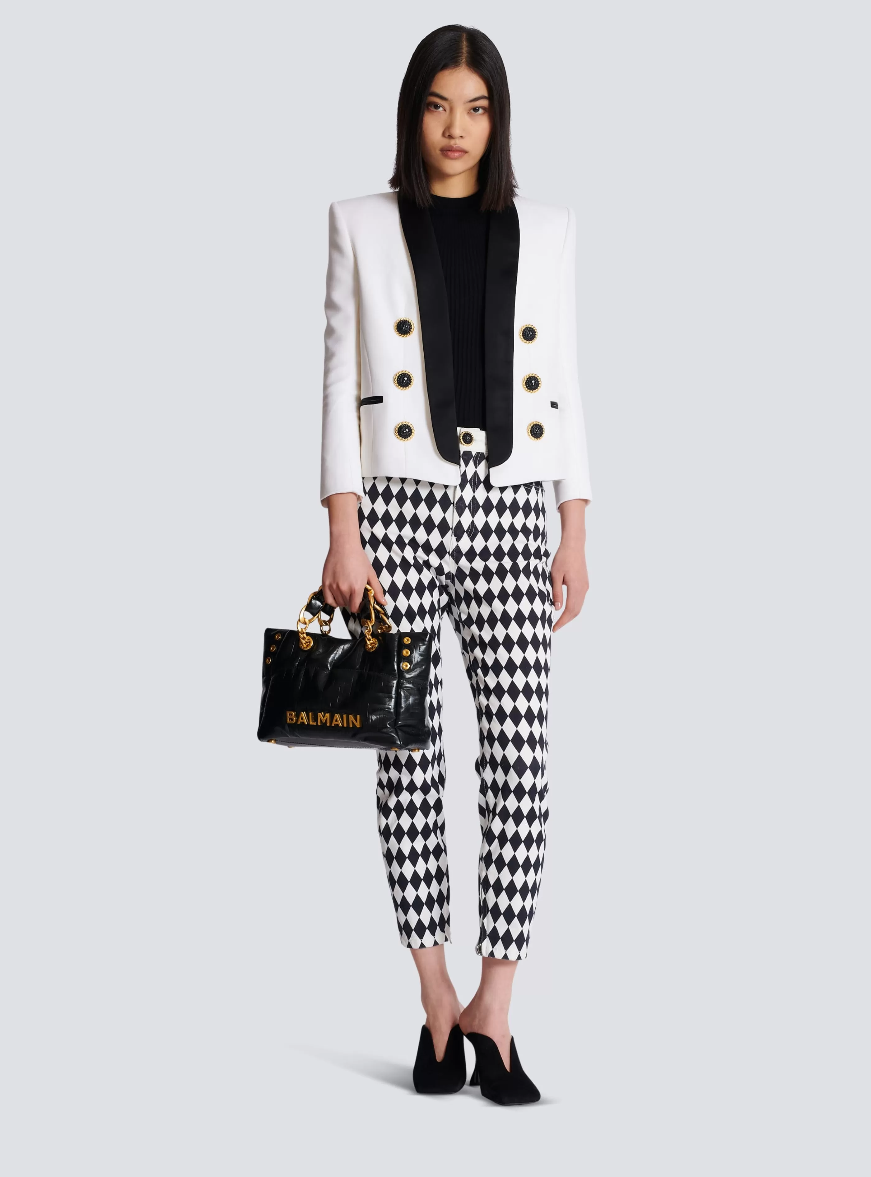 Balmain Borse-Small 1945 Soft Tote Bag In Crackled Calfskin black