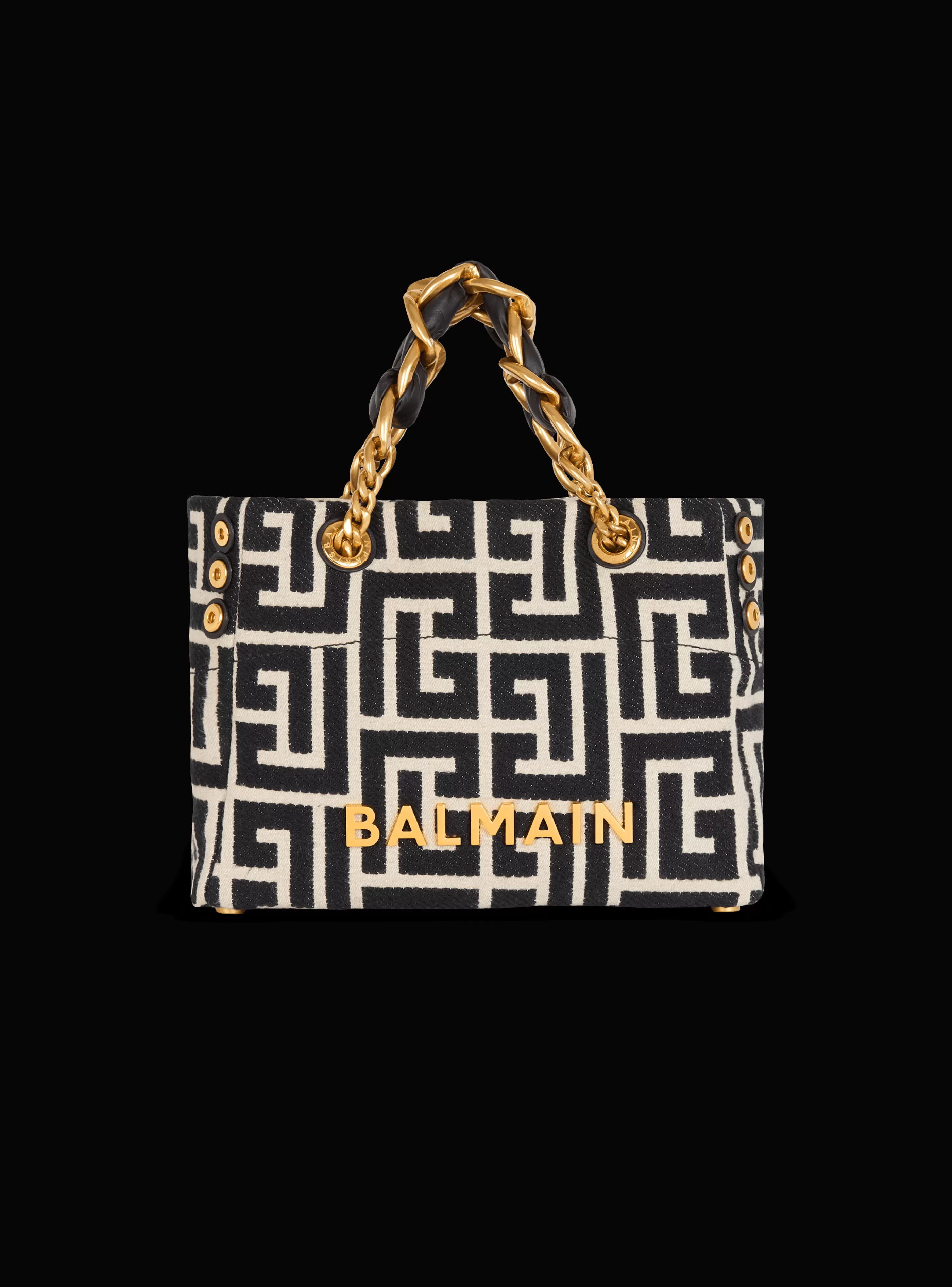 Balmain Borse-Small 1945 Soft Tote Bag Monogram Jacquard Fabric black
