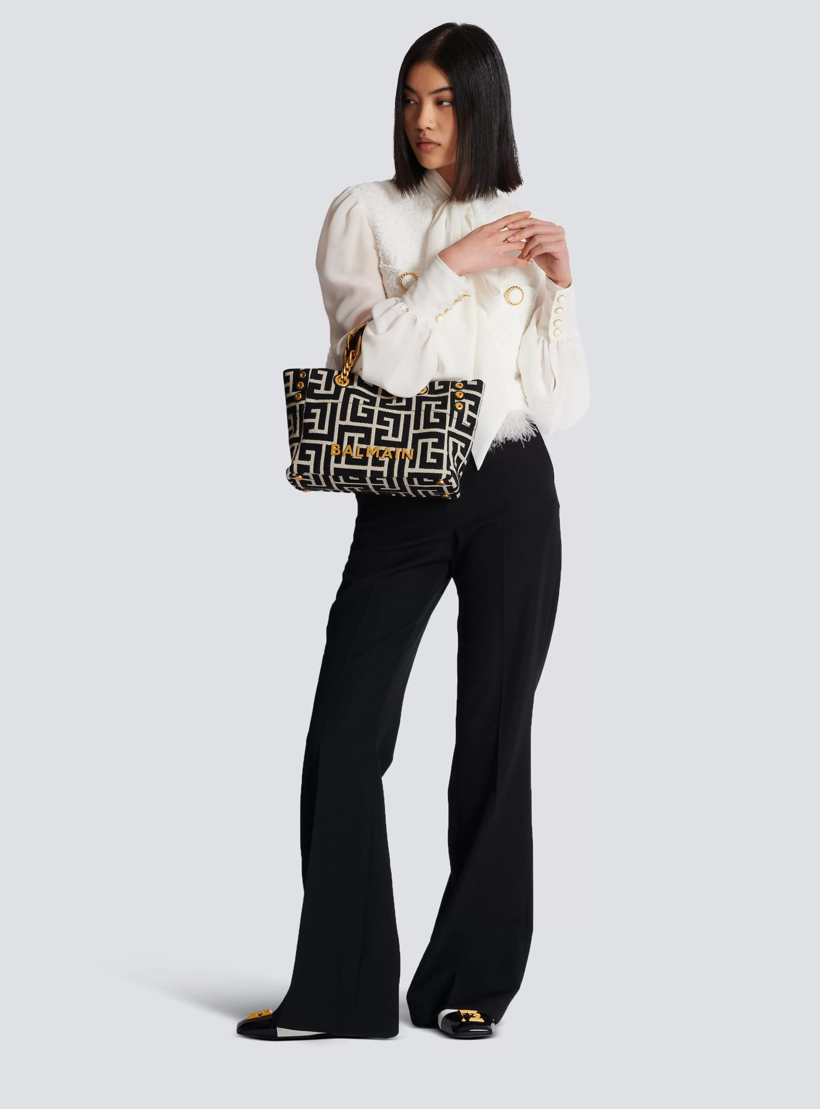 Balmain Borse-Small 1945 Soft Tote Bag Monogram Jacquard Fabric black