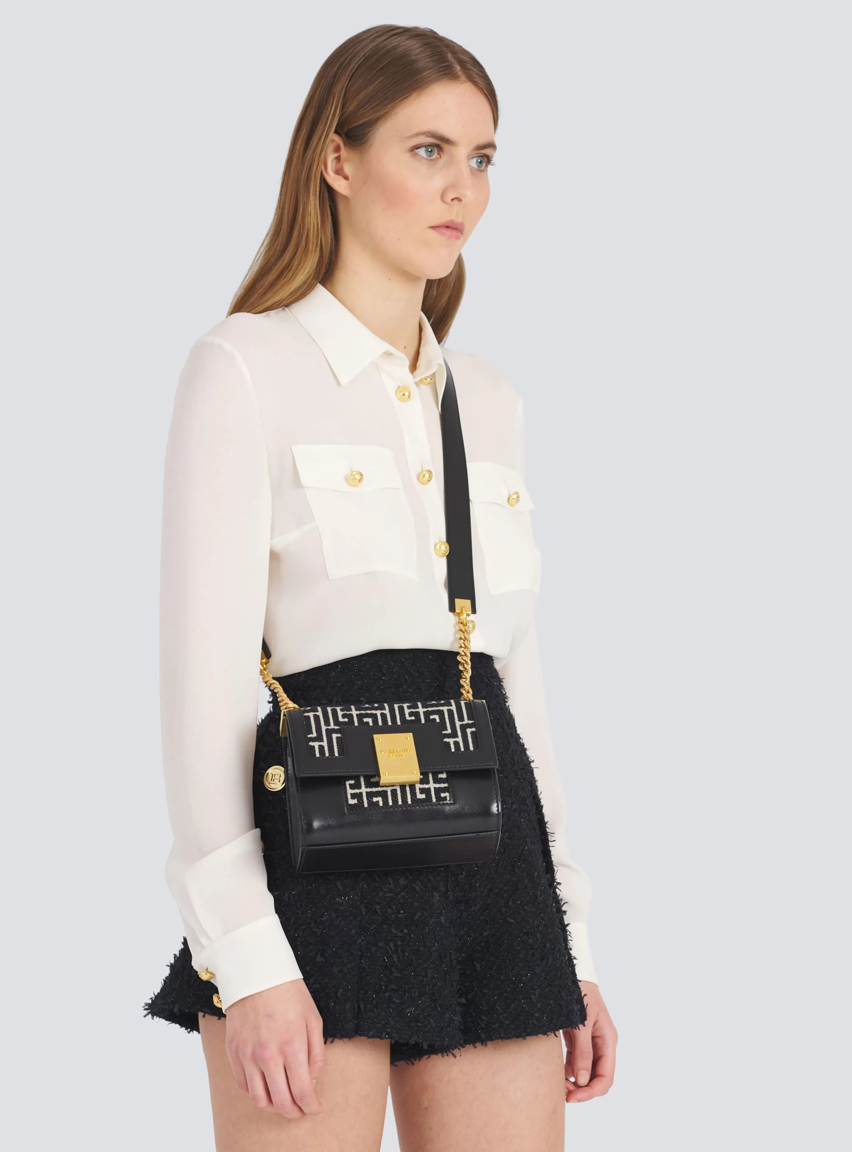 Balmain Borse Mini | Borse A Tracolla-Small-sized Bicolor Jacquard 1945 Bag black