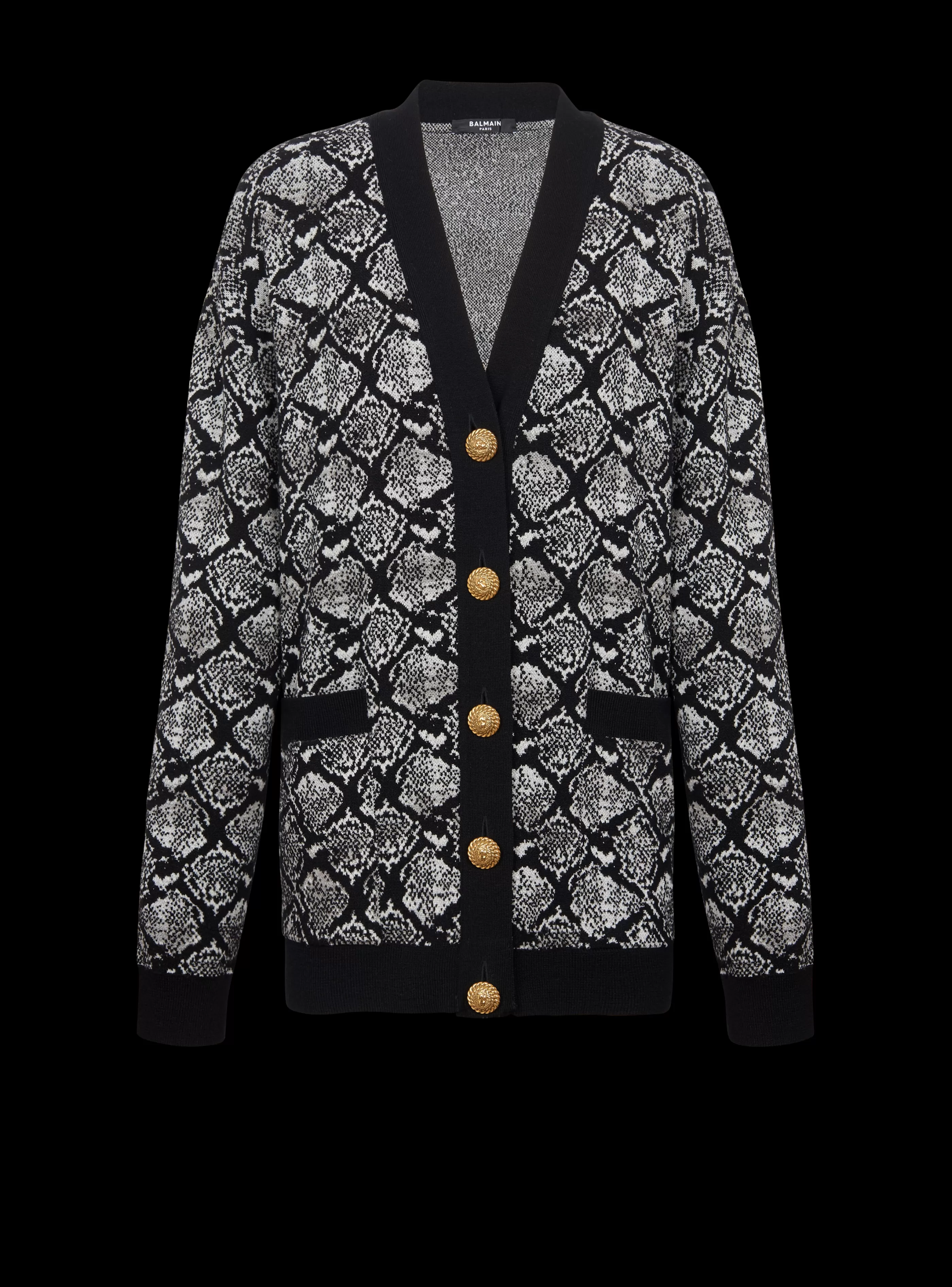 Balmain Maglieria-Snakeskin Jacquard Knit Cardigan black