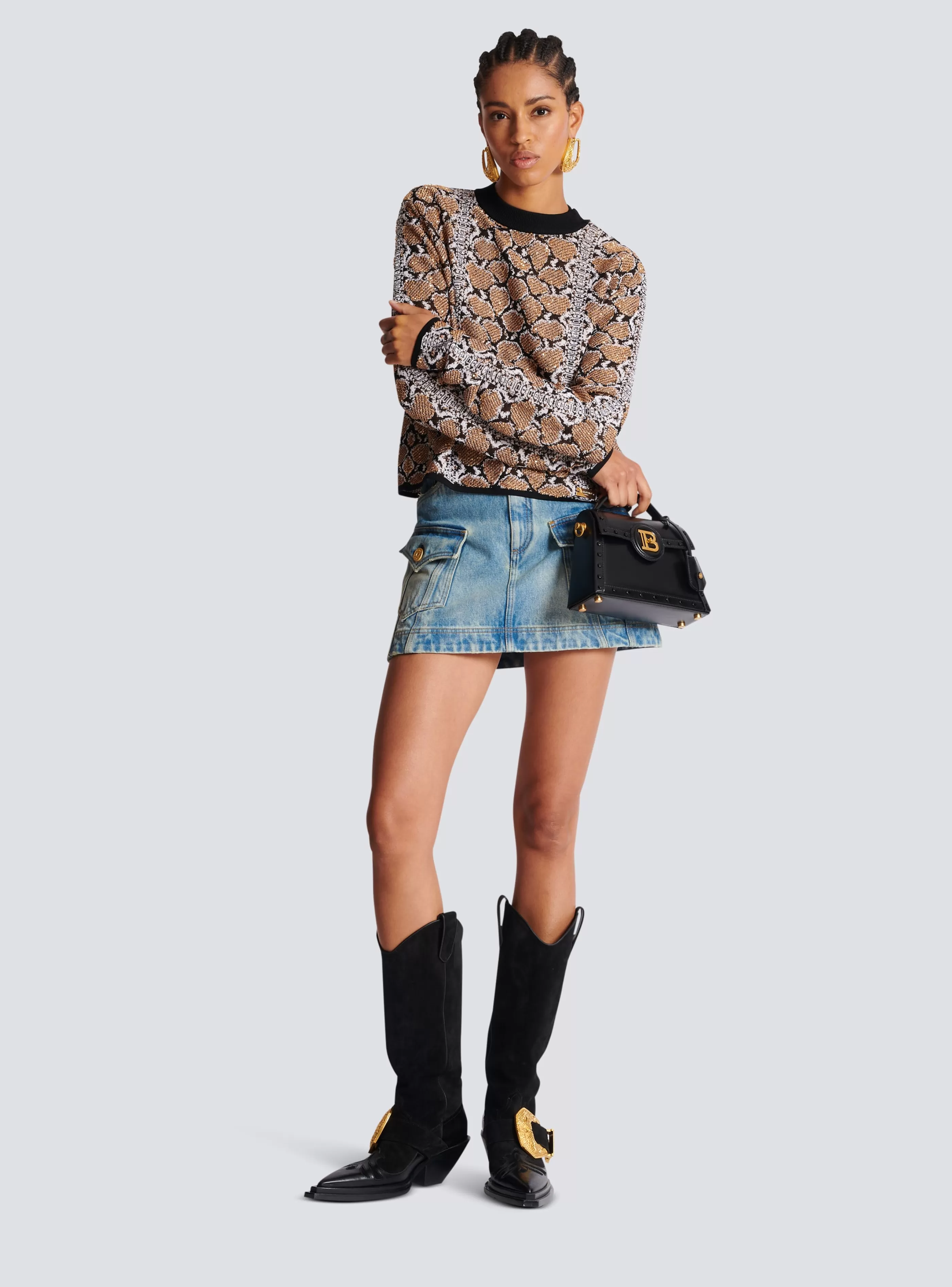 Balmain Maglieria-Snakeskin Knit Jumper brown