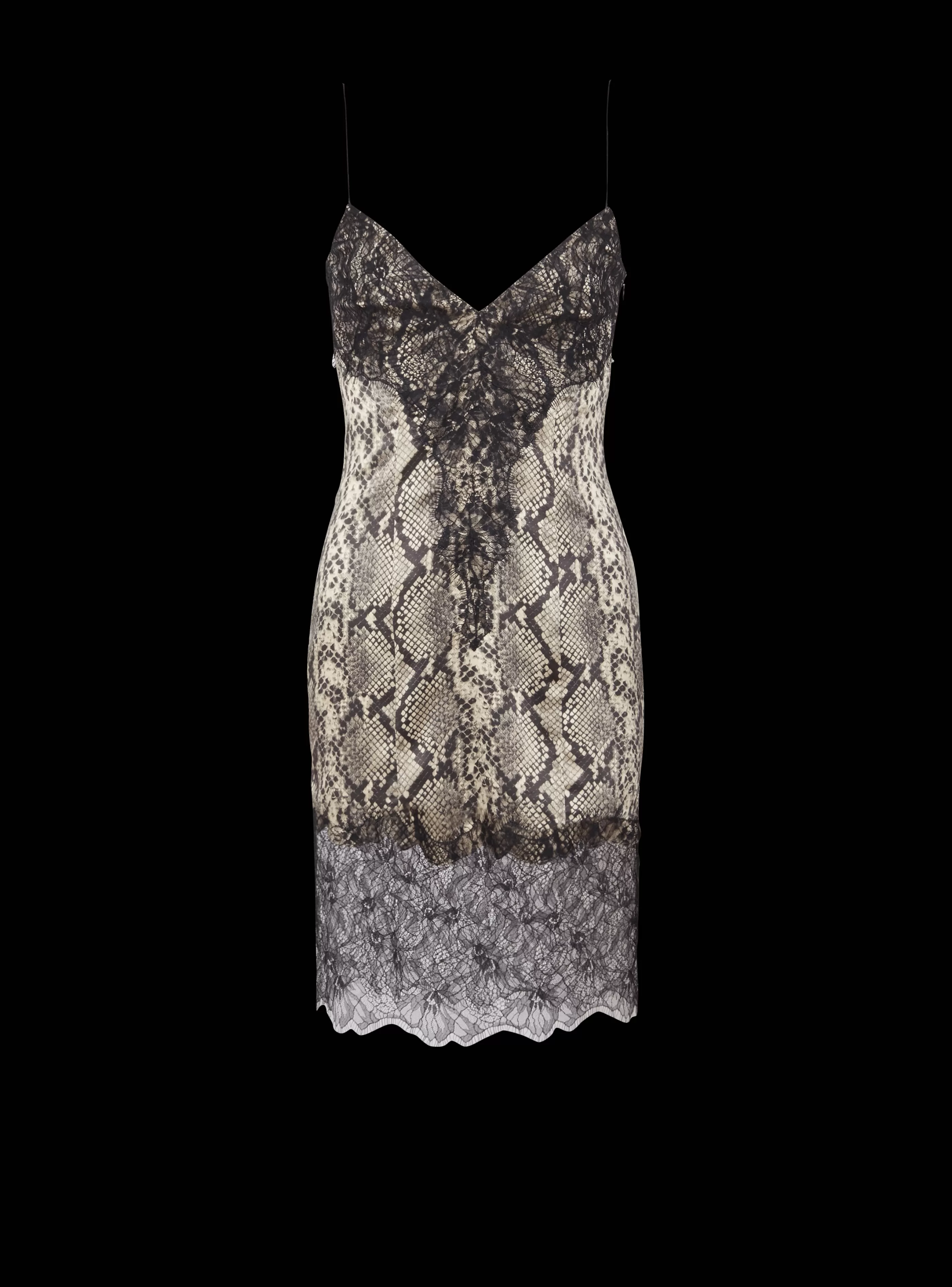 Balmain Abiti-Snakeskin Silk And Lace Spaghetti Strap Dress black