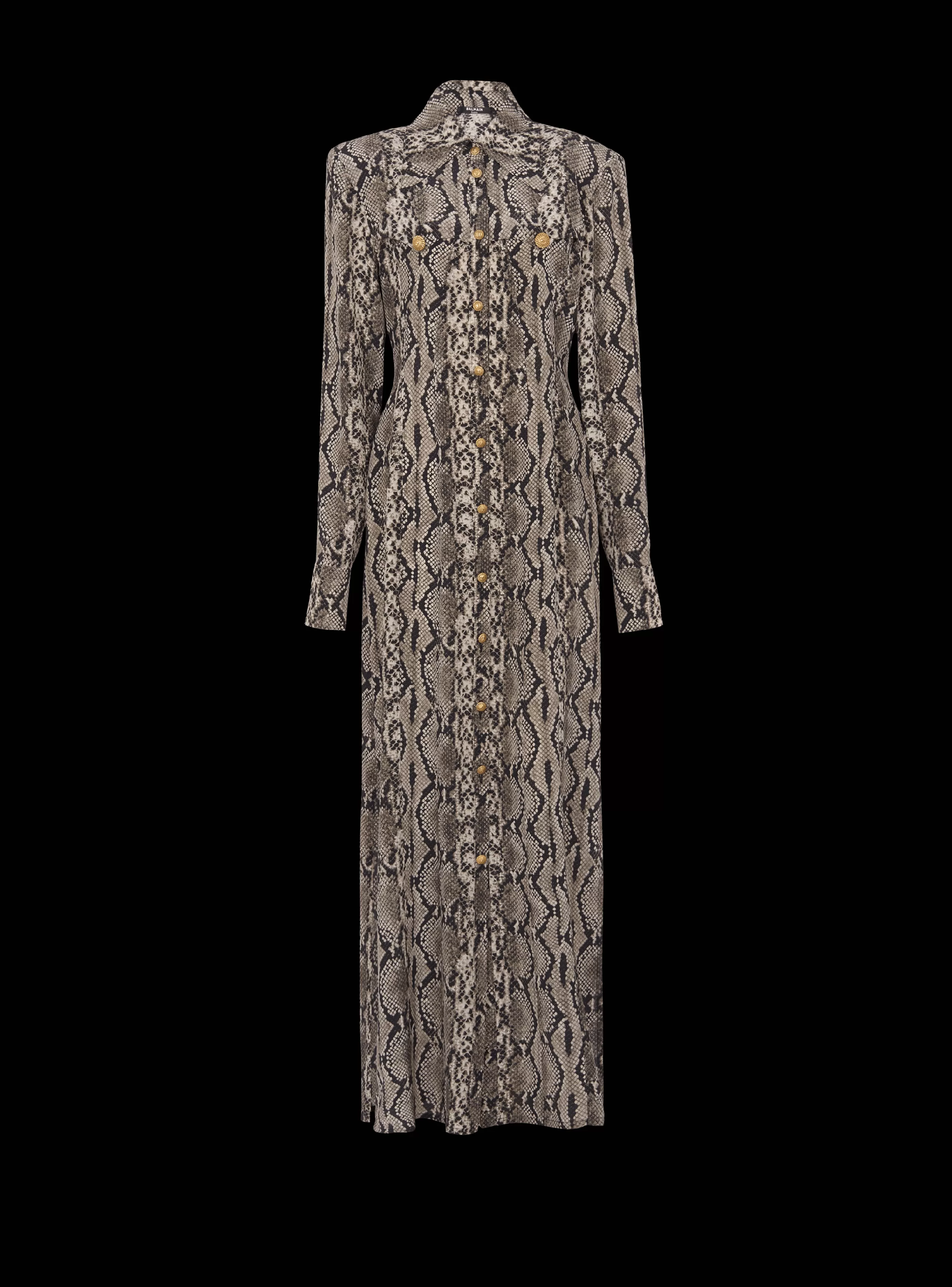 Balmain Abiti-Snakeskin Silk Shirt Dress brown