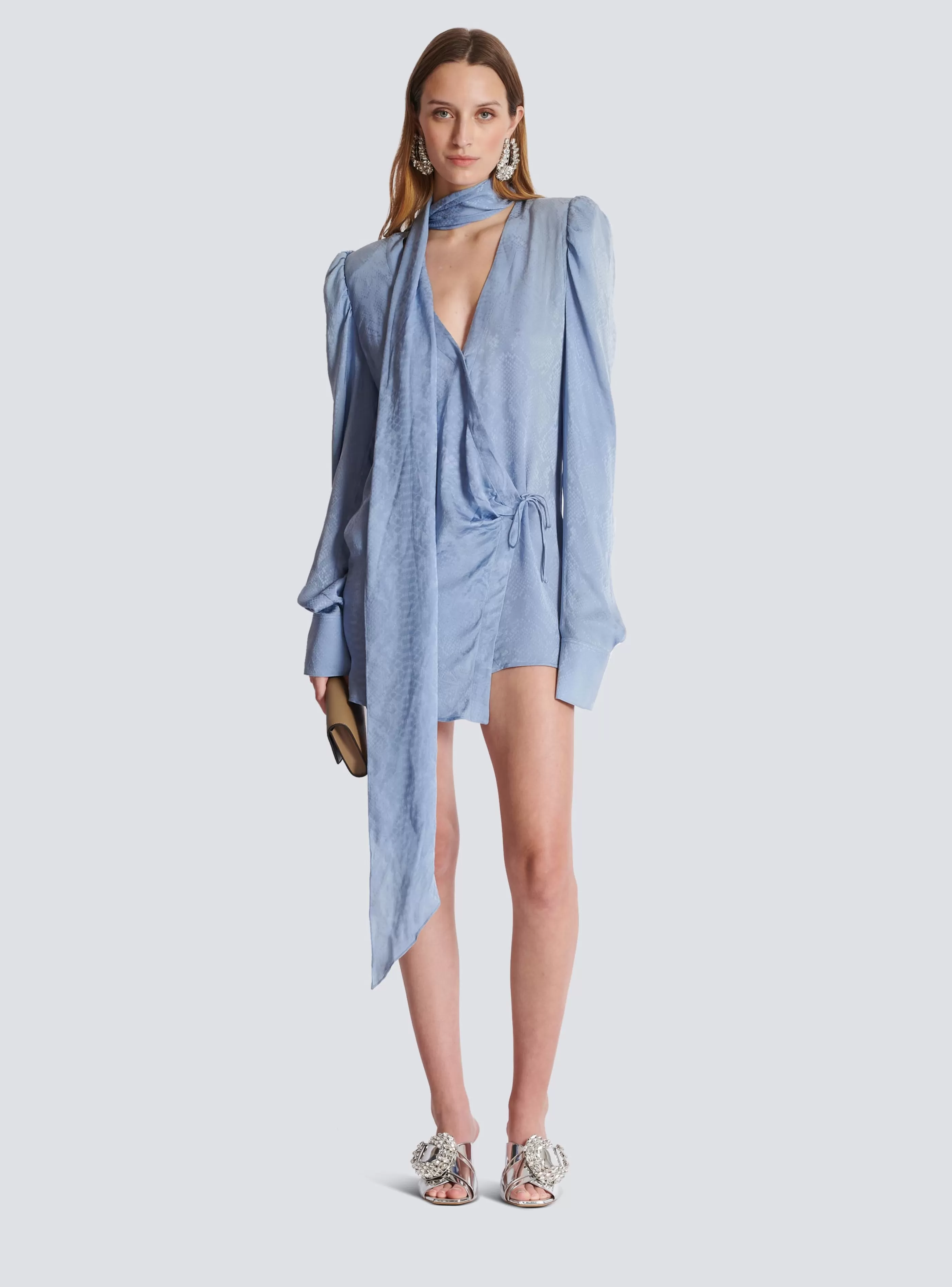 Balmain Abiti-Snakeskin Silk Tie Dress blue