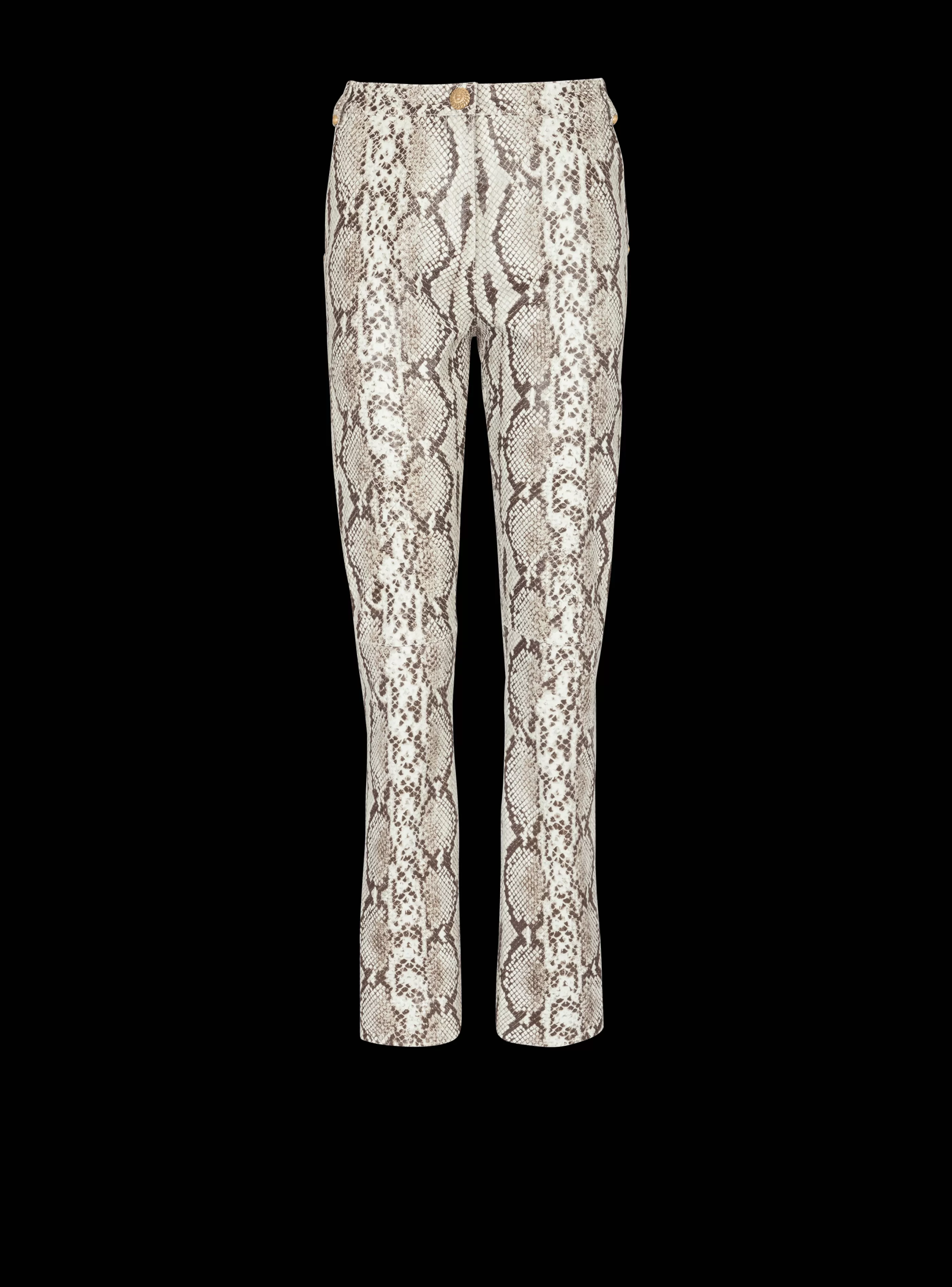 Balmain Pantaloni E Pantaloncini-Snakeskin-effect Leather Trousers brown