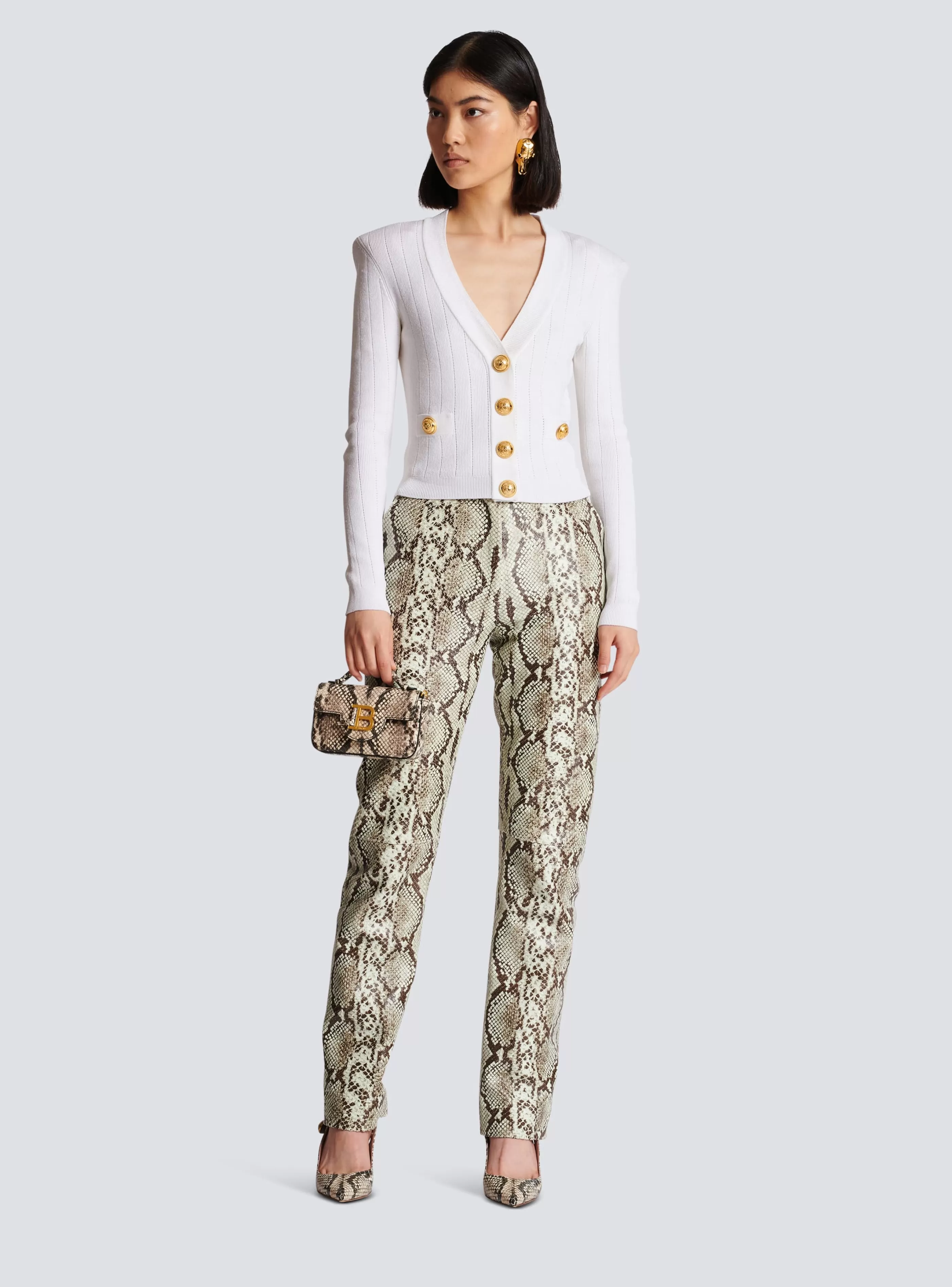 Balmain Pantaloni E Pantaloncini-Snakeskin-effect Leather Trousers brown