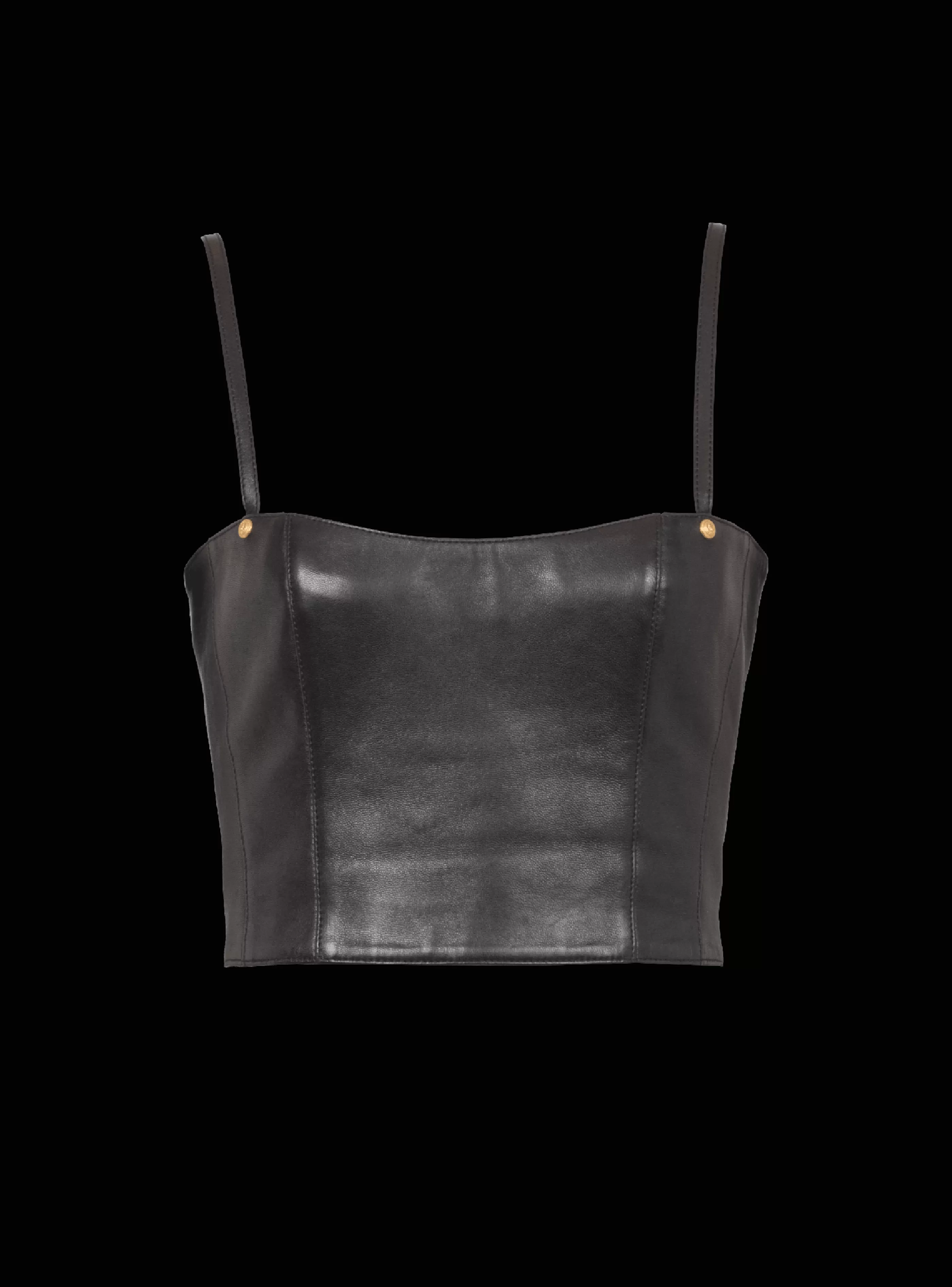 Balmain Top E Camicie-Spaghetti Strap Leather Top black
