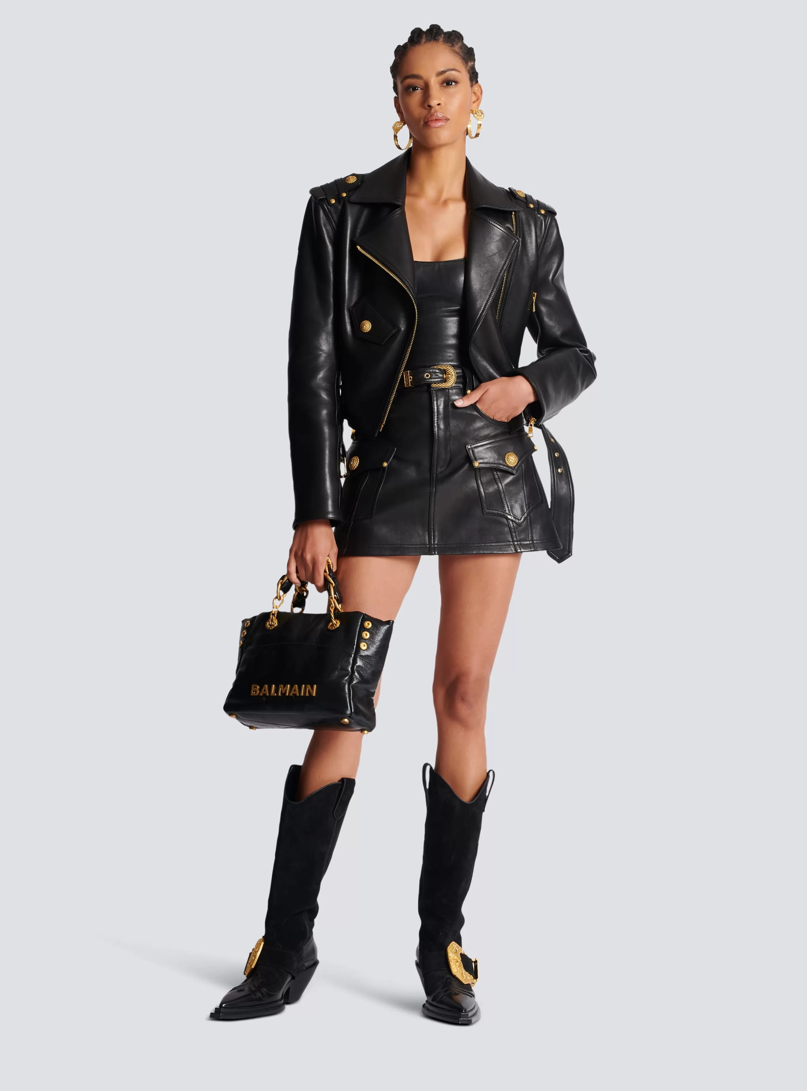 Balmain Top E Camicie-Spaghetti Strap Leather Top black
