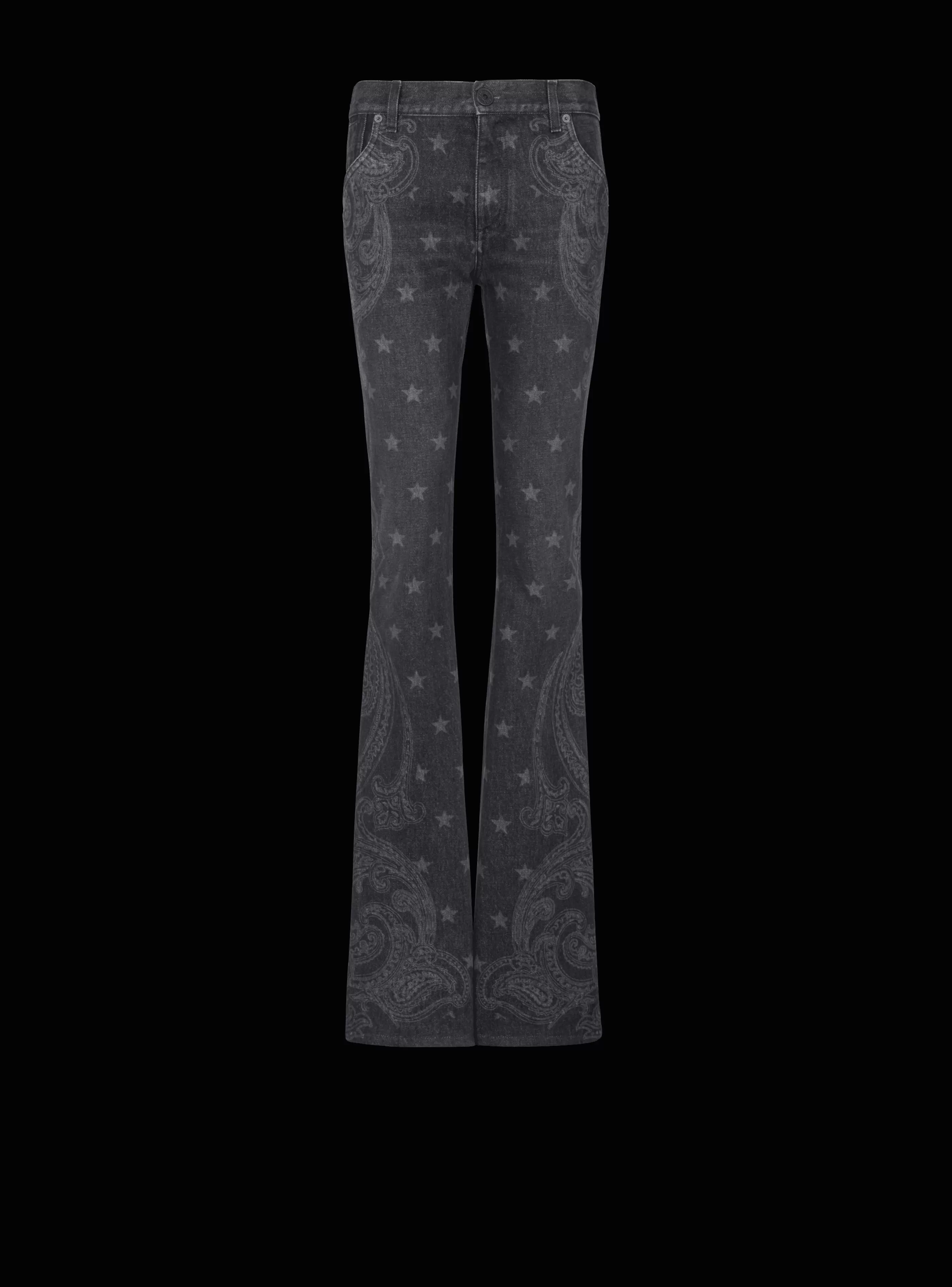 Balmain Denim-Star And Paisley Print Denim Jeans black