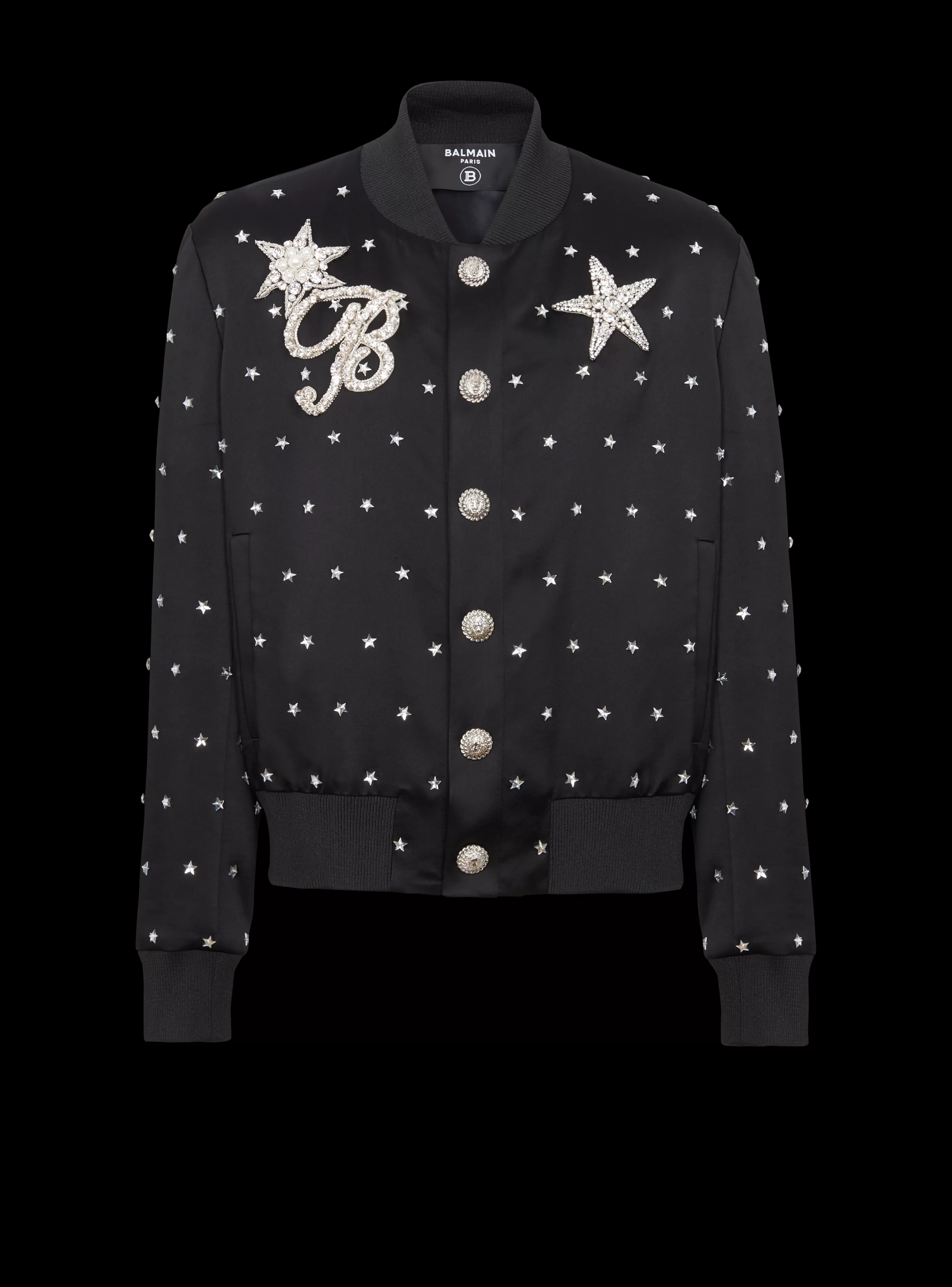 Balmain Capispalla-Stars Embroidered Bomber Jacket black