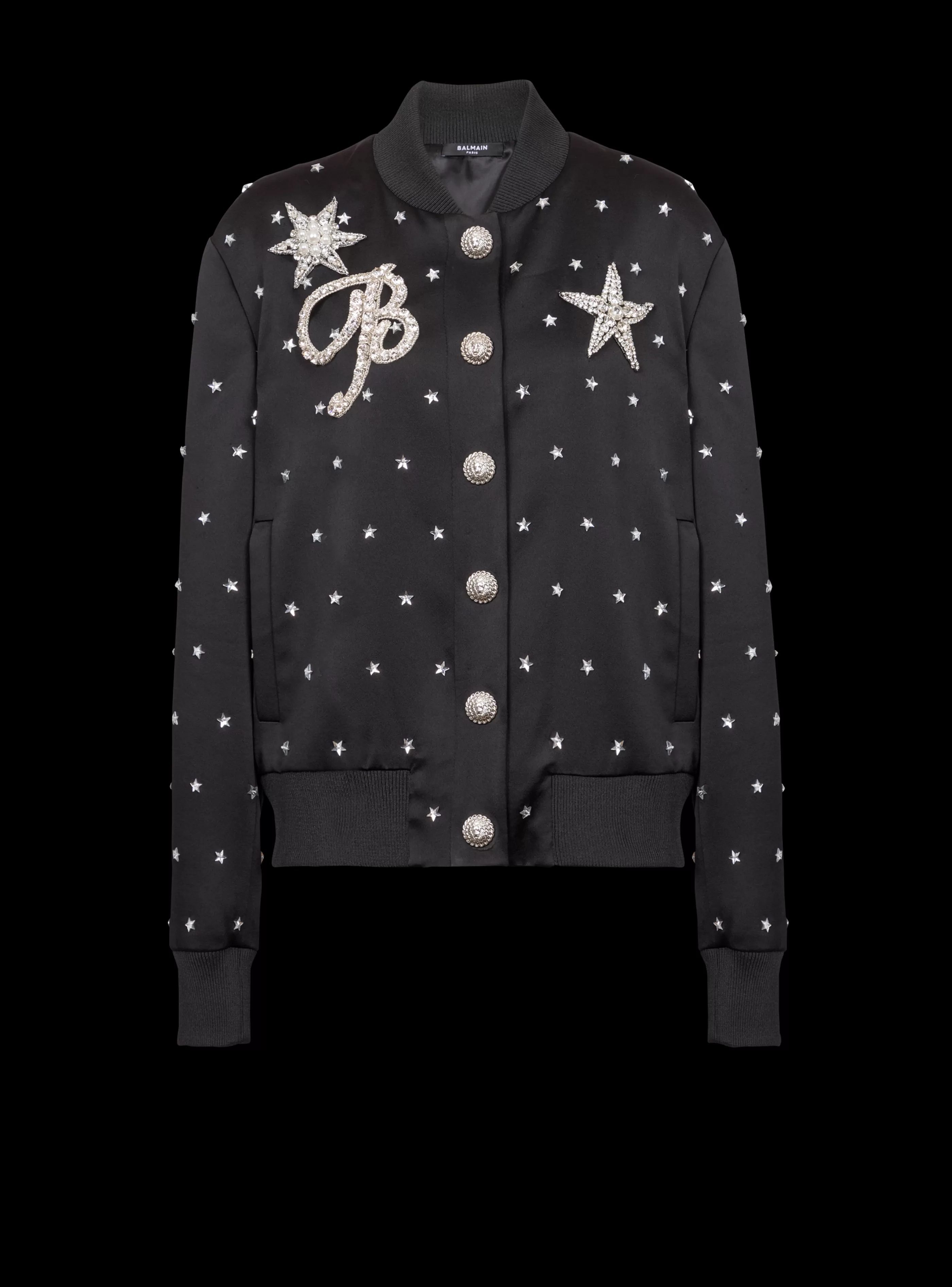 Balmain Capispalla-Stars Embroidered Bomber Jacket black