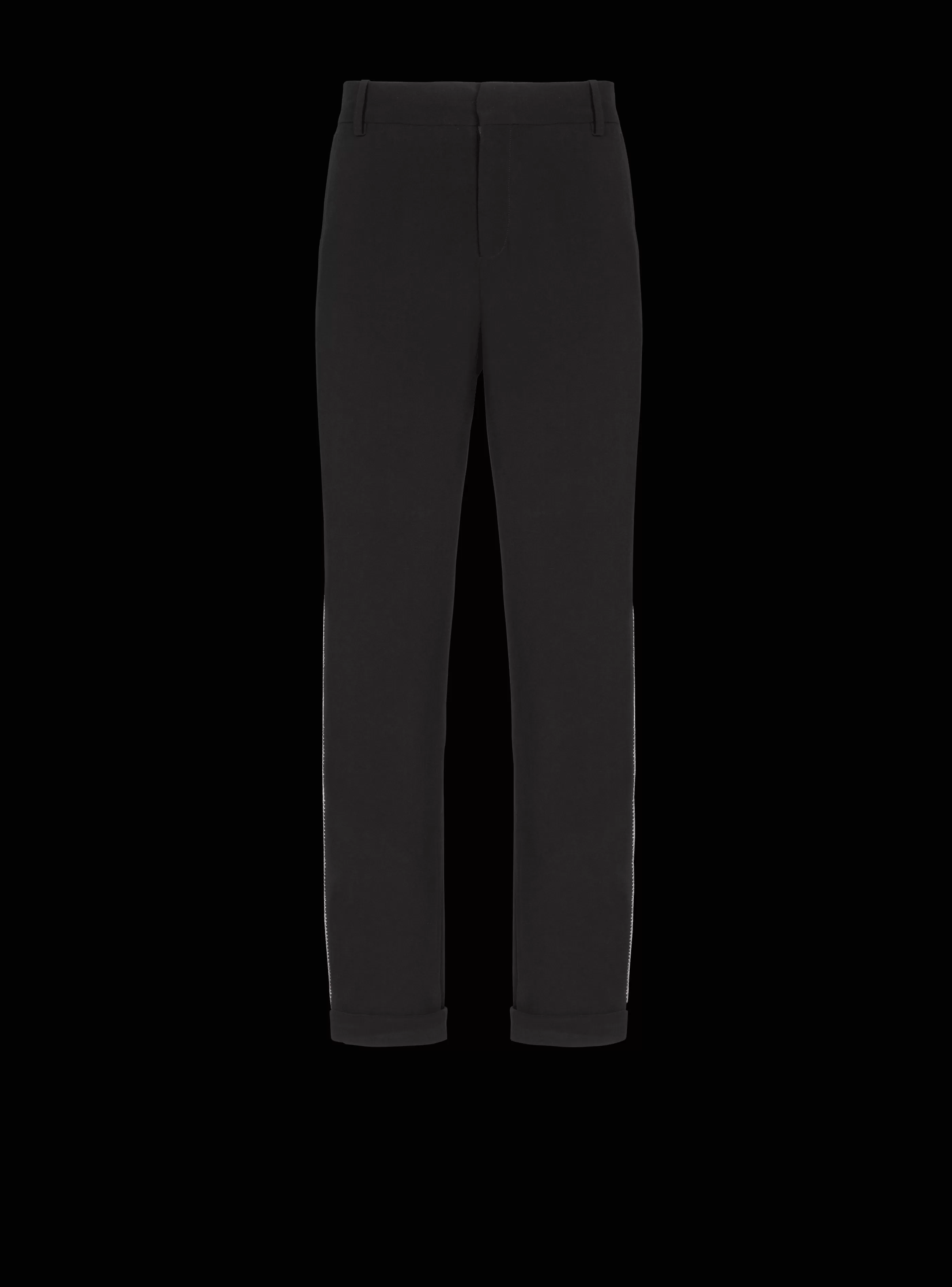 Balmain Pantaloni E Pantaloncini-Straight-leg Crystal-embroidered Trousers black