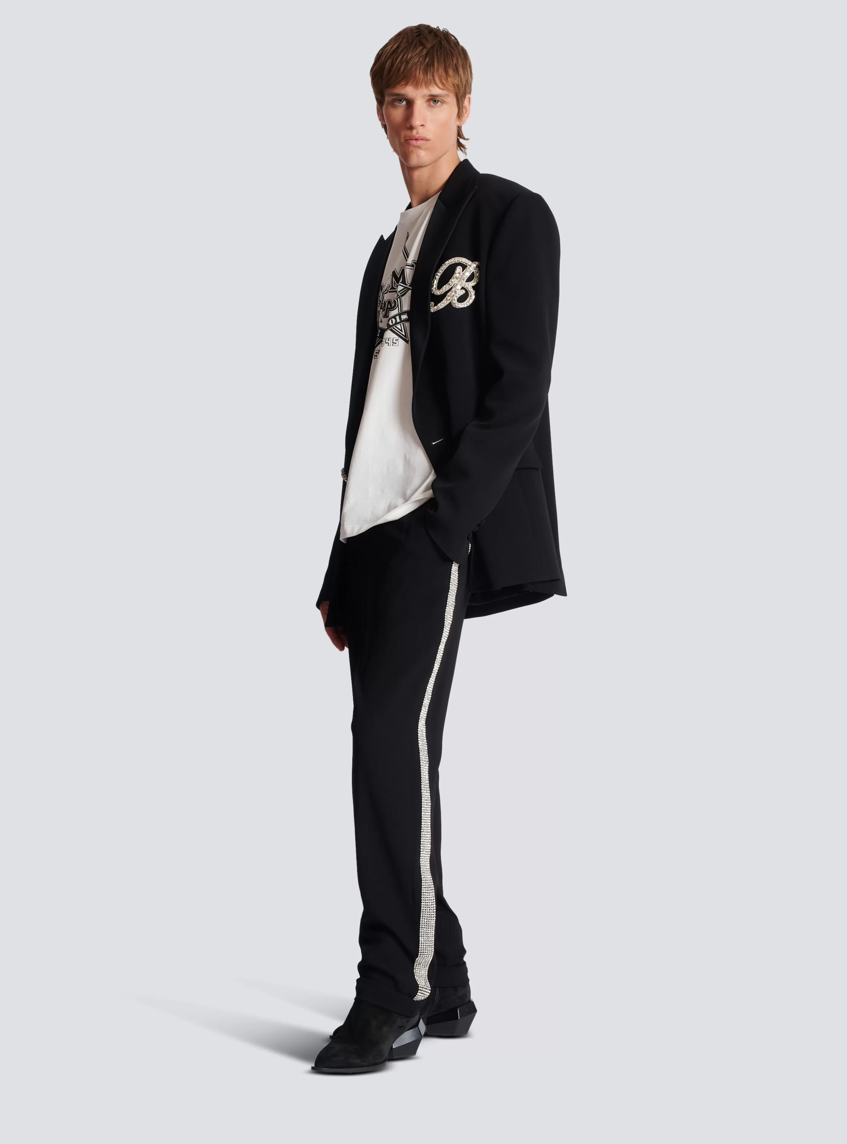 Balmain Pantaloni E Pantaloncini-Straight-leg Crystal-embroidered Trousers black