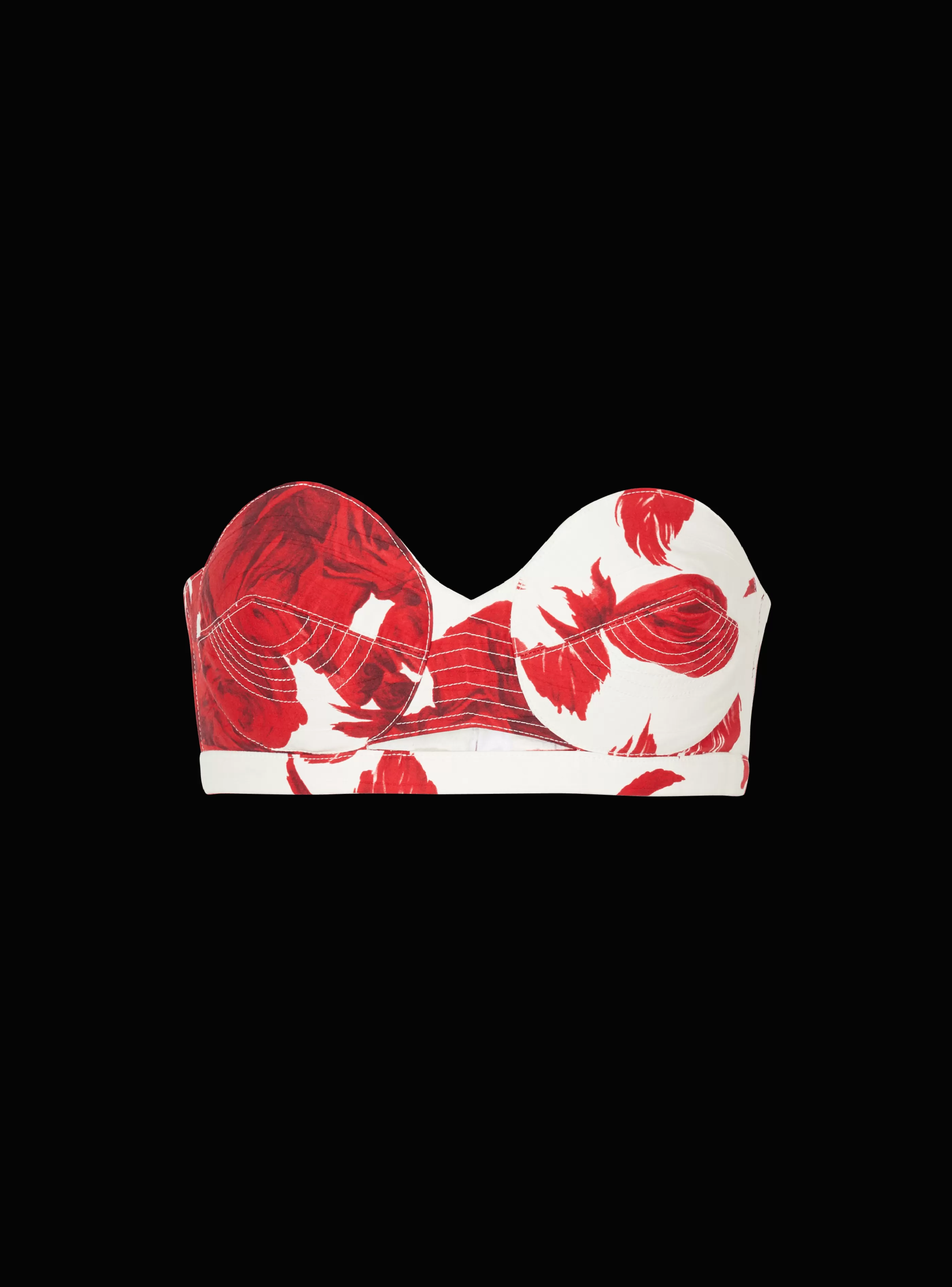 Balmain Top E Camicie-Strapless Crop Top With Roses Print red