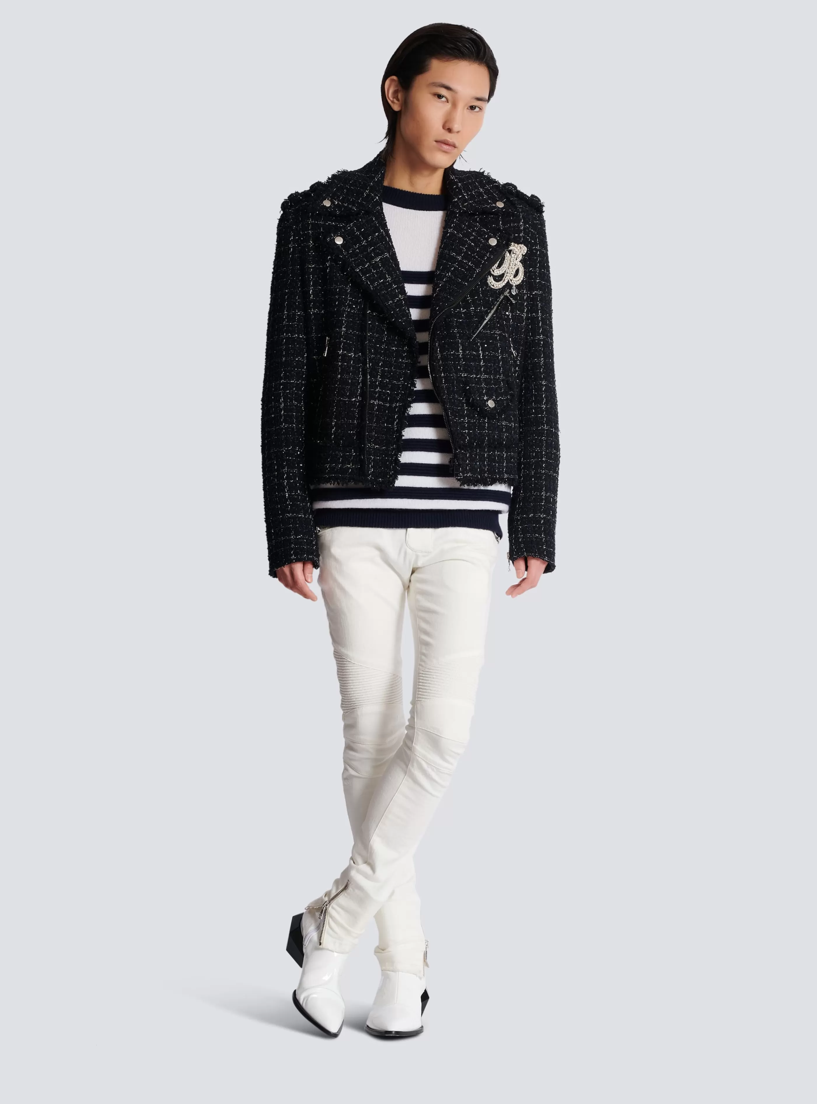 Balmain Maglieria-Striped Cashmere Jumper white