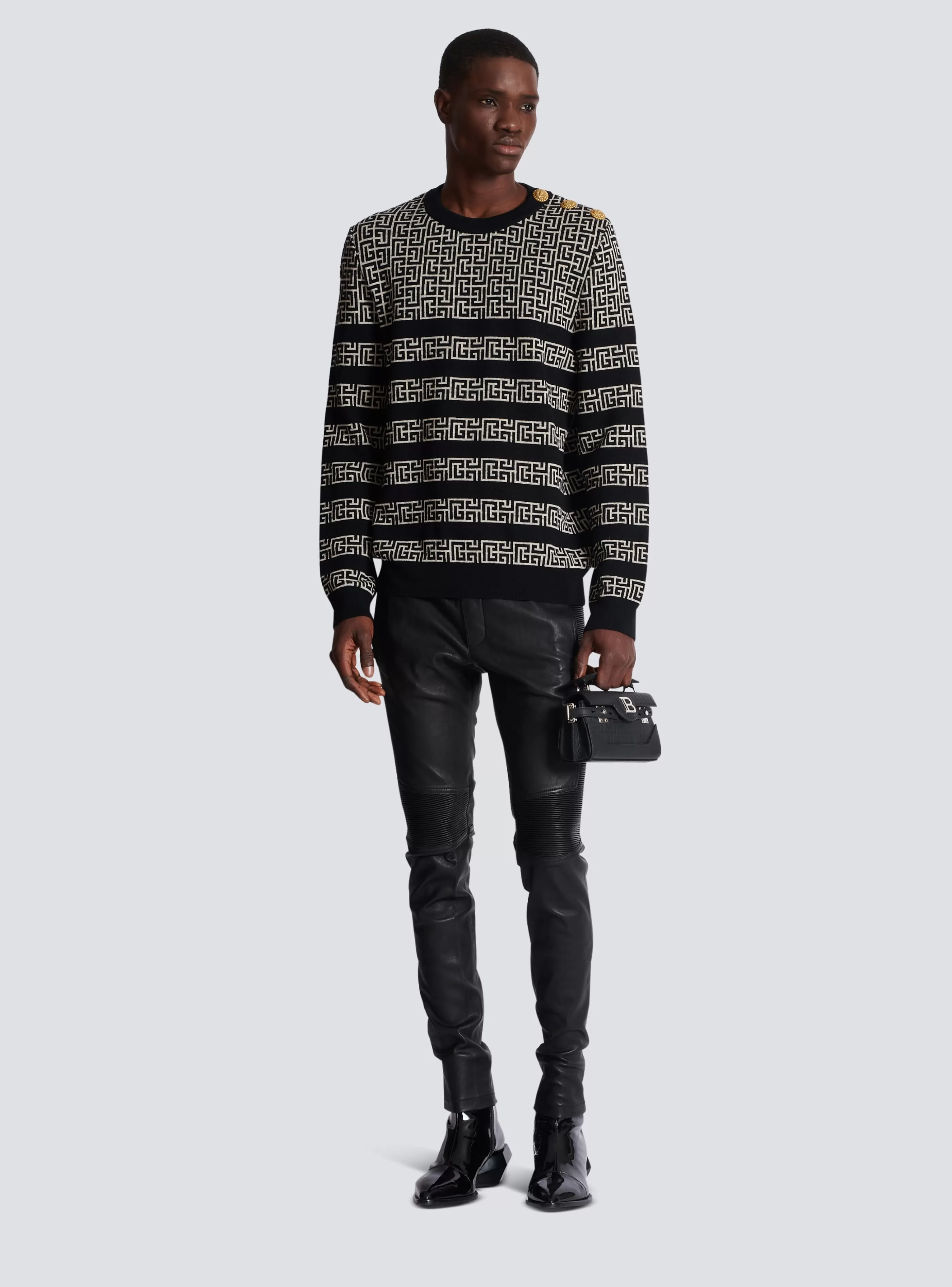 Balmain Maglieria-Striped PB Labyrinth Wool And Linen Jumper black
