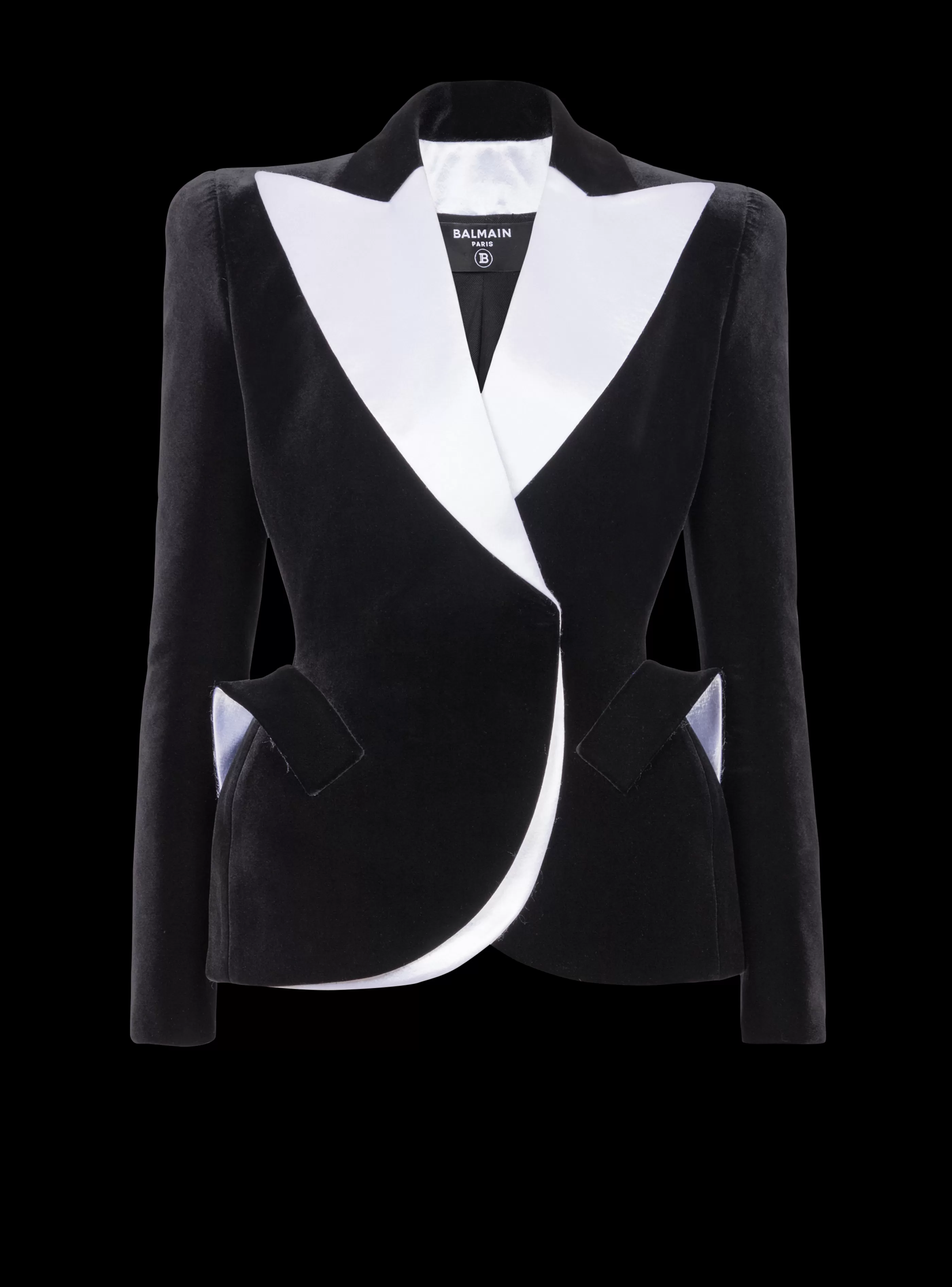 Balmain Giacche E Blazer-Structured Jacket In Velvet And Satin black