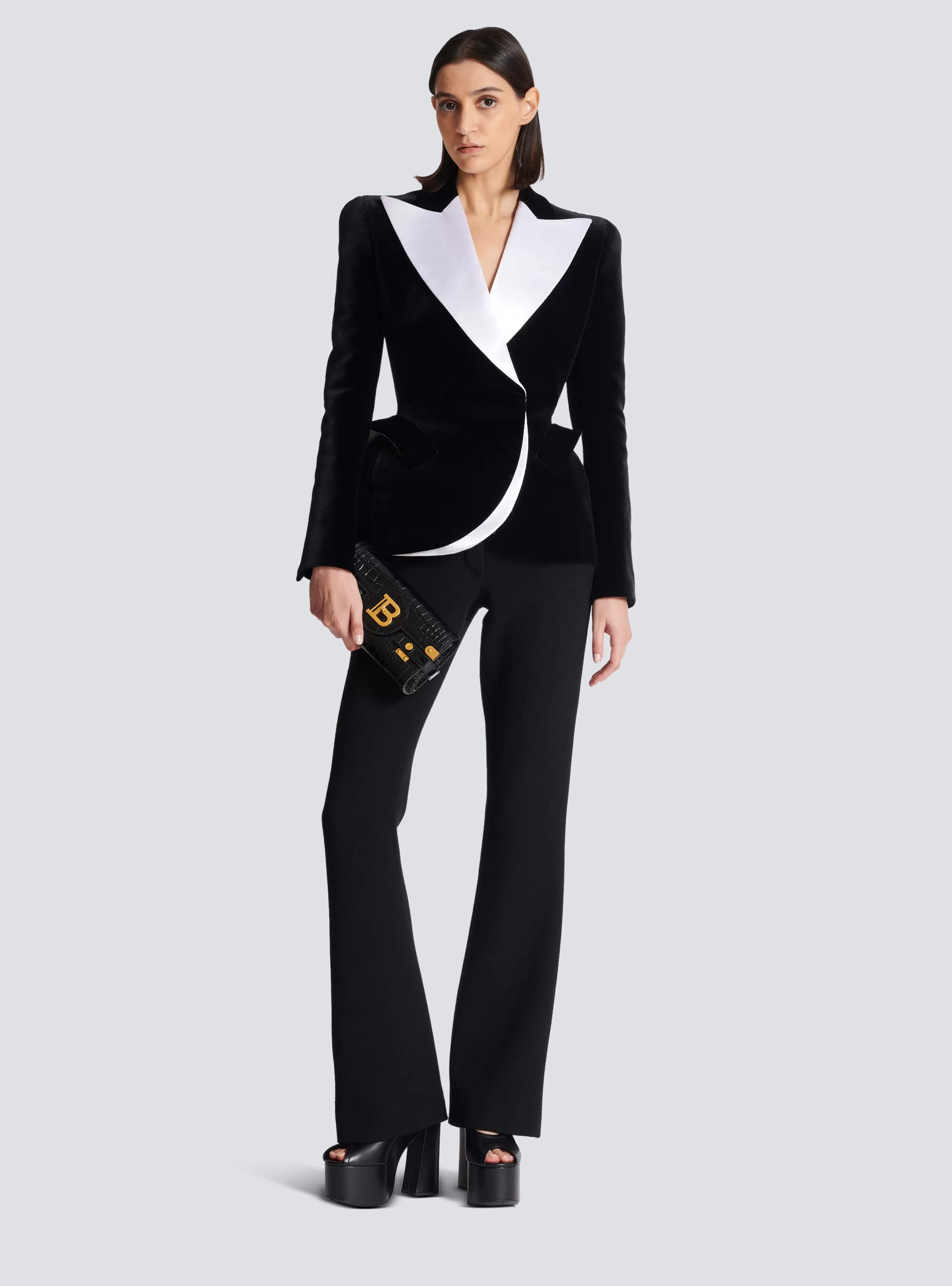 Balmain Giacche E Blazer-Structured Jacket In Velvet And Satin black