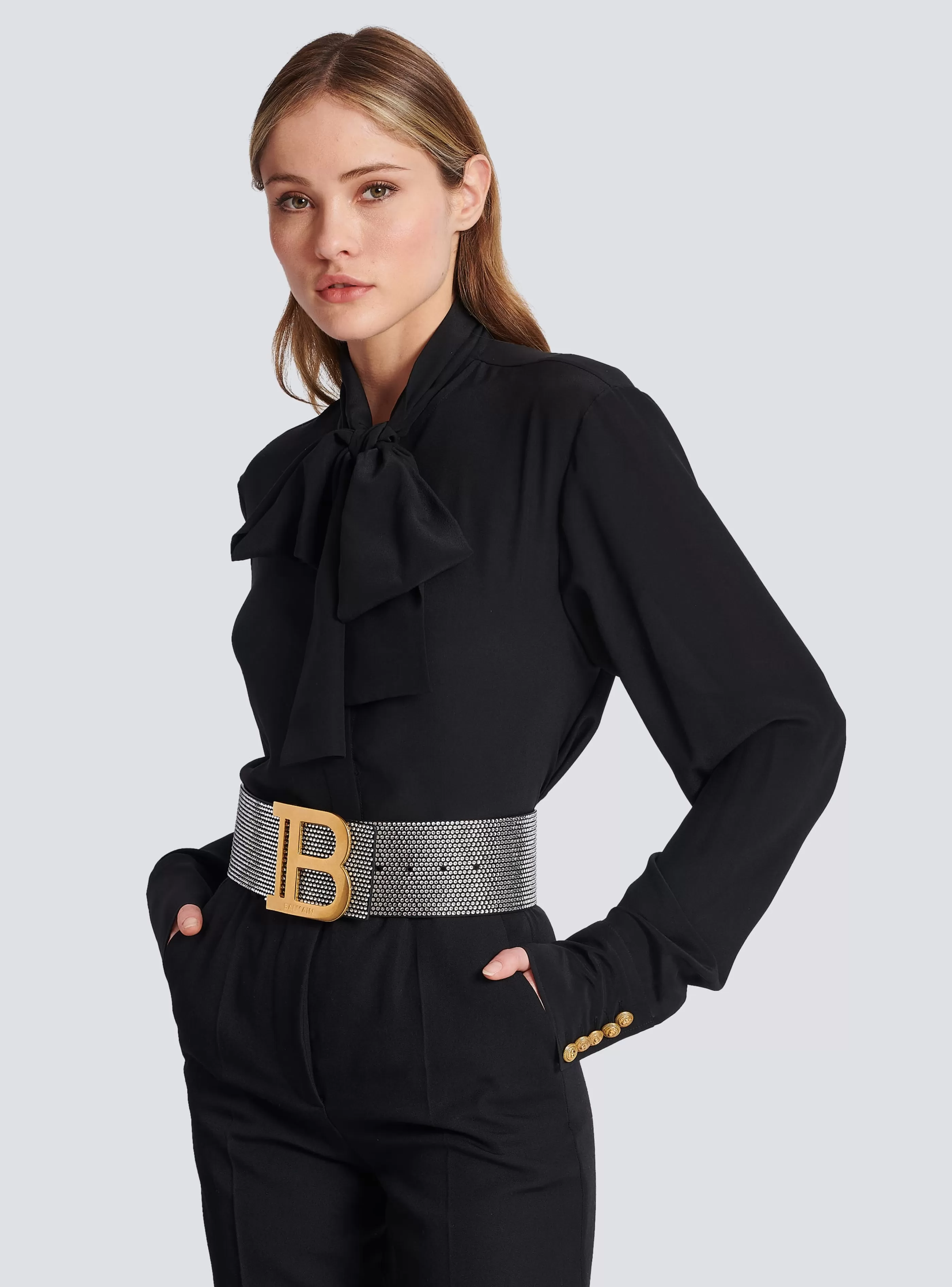 Balmain Cinture-Suede And Crystal B-Belt silver