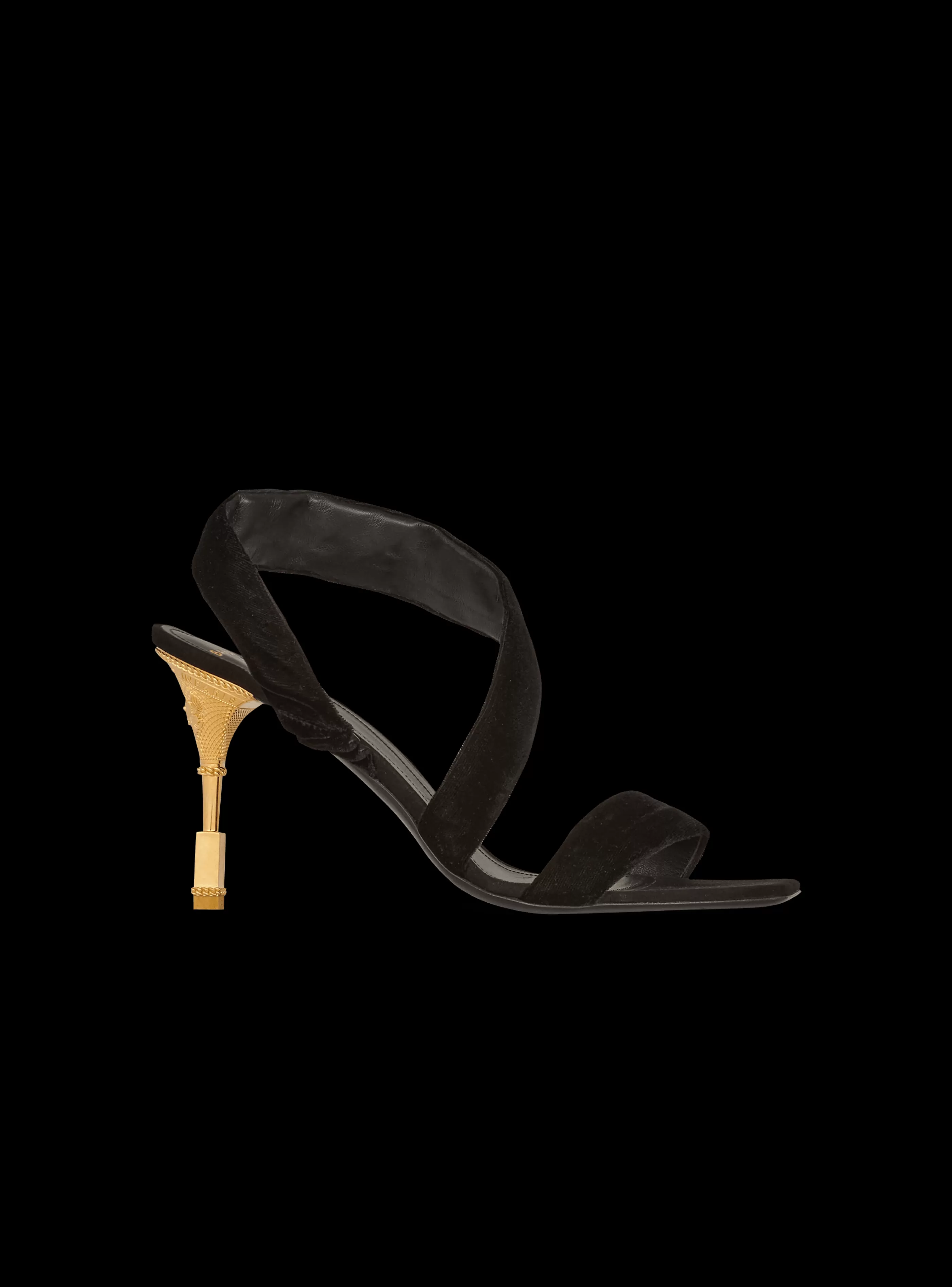 Balmain Scarpe Col Tacco Alto-Suede Moneta Sandals black
