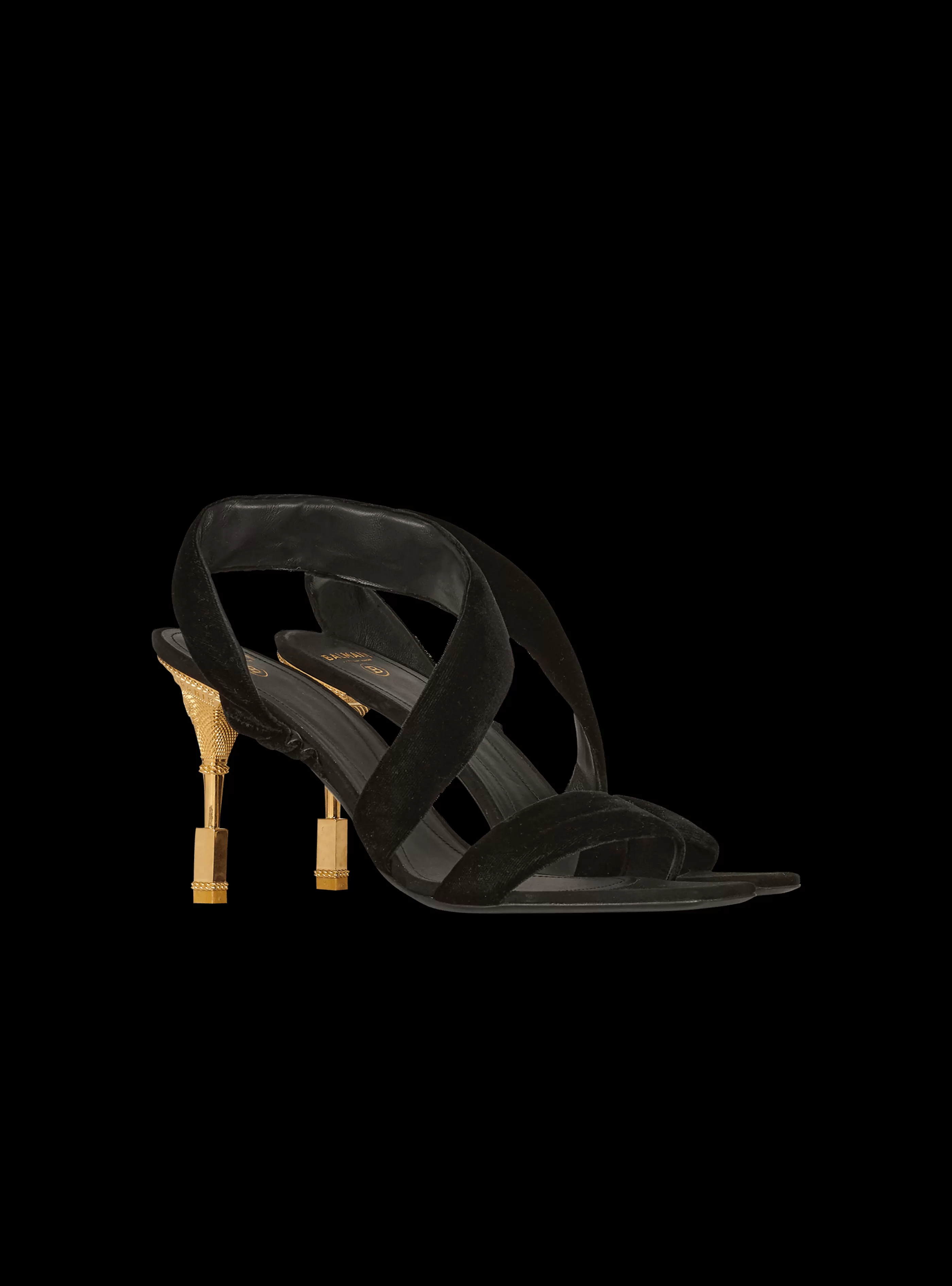 Balmain Scarpe Col Tacco Alto-Suede Moneta Sandals black