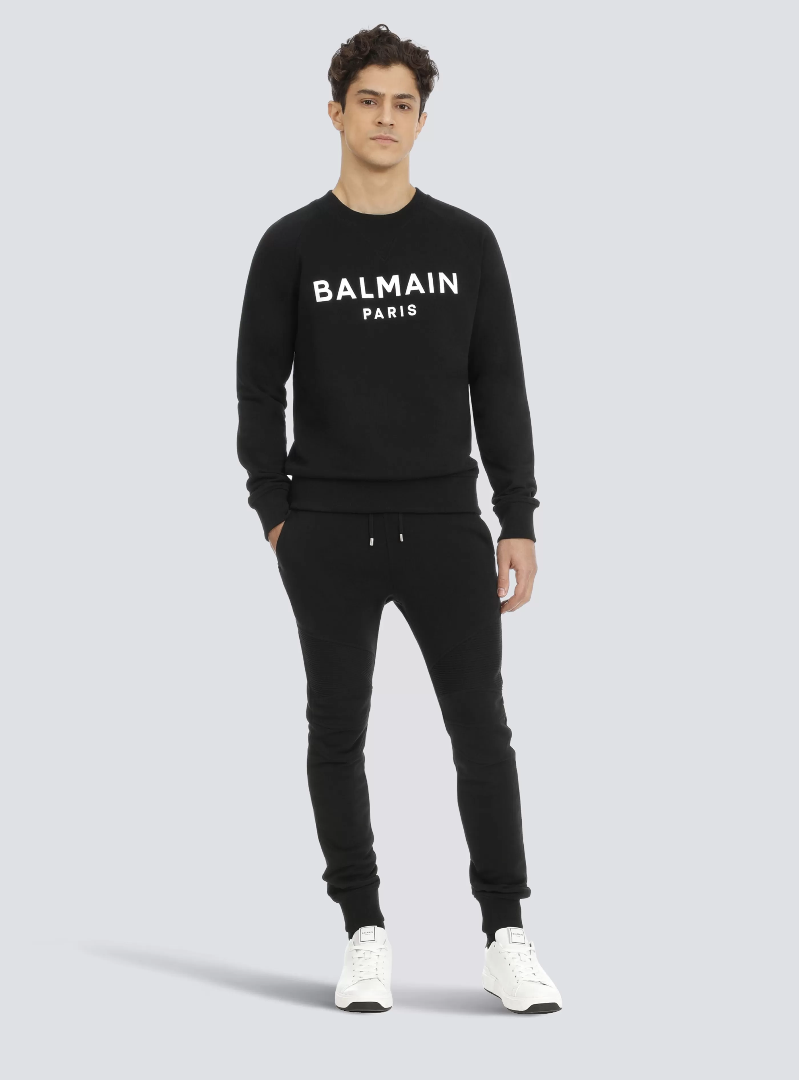 Balmain Abbigliamento Sportivo | Felpe-Sweatshirt In Eco-responsible Cotton With Metallic Logo Print black