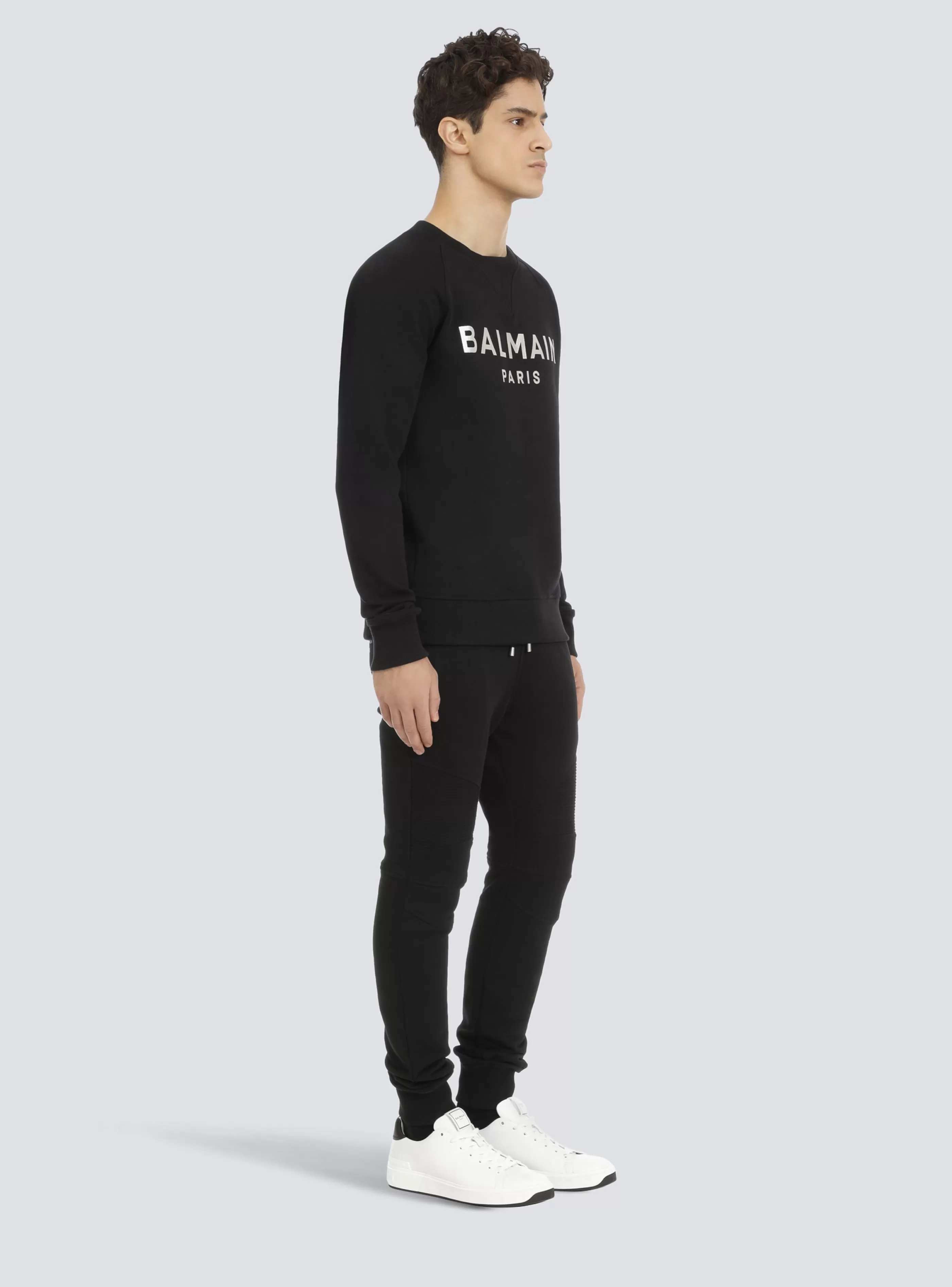 Balmain Abbigliamento Sportivo | Felpe-Sweatshirt In Eco-responsible Cotton With Metallic Logo Print black