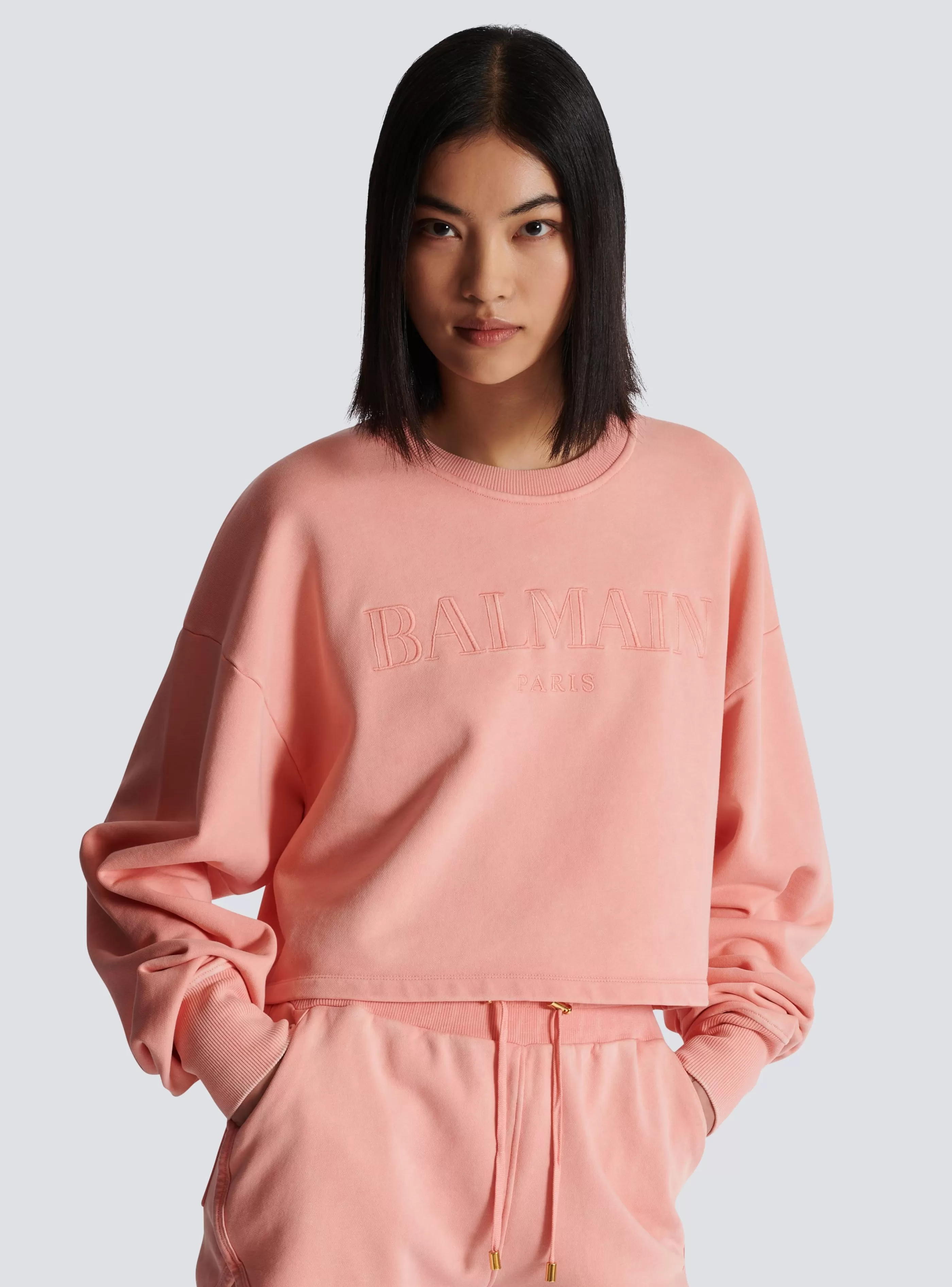 Balmain Felpe-Sweatshirt With Vintage Embroidery pink
