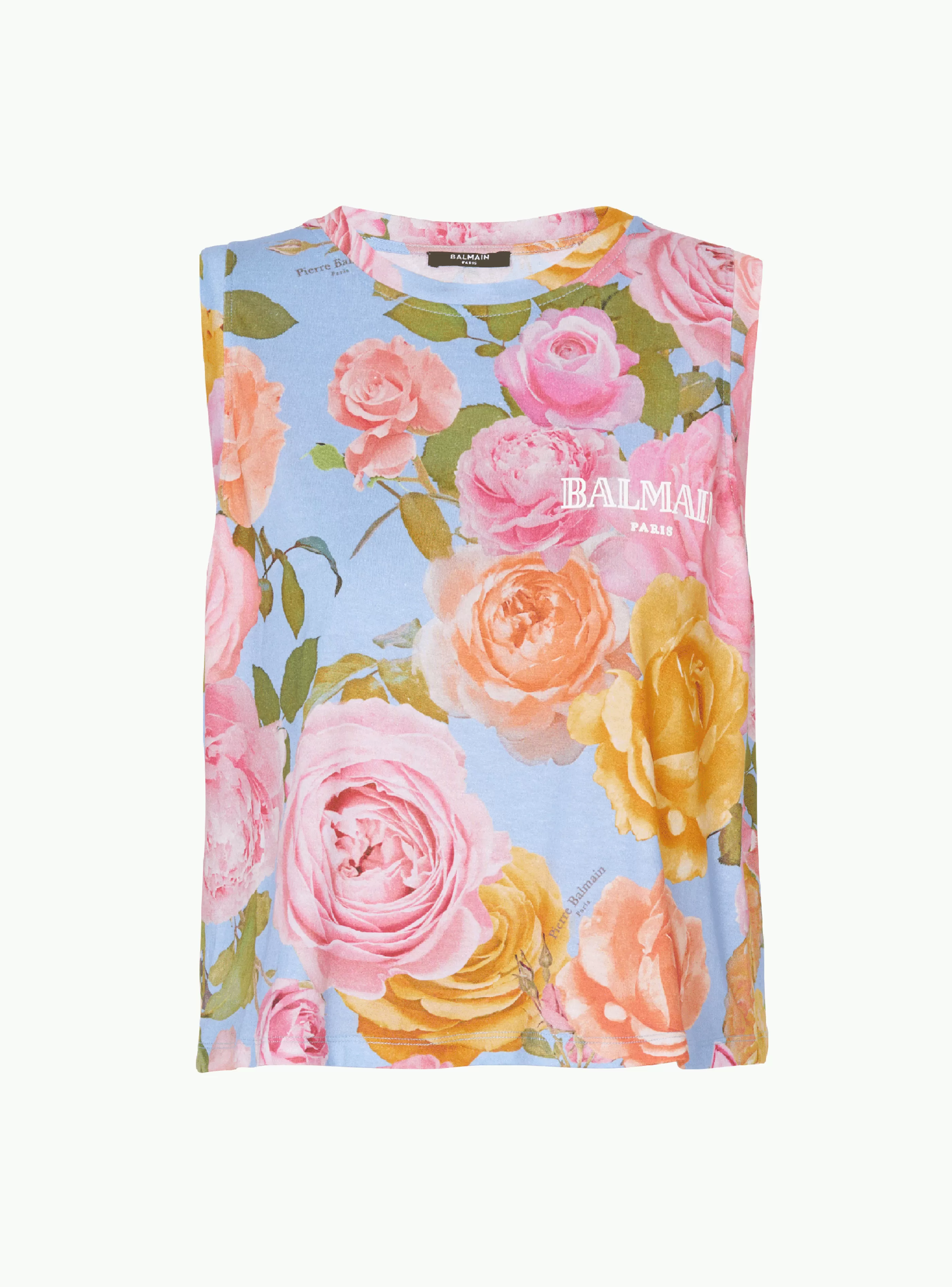 Balmain T-Shirt-Tank Top With Pastel Roses Print multicolor