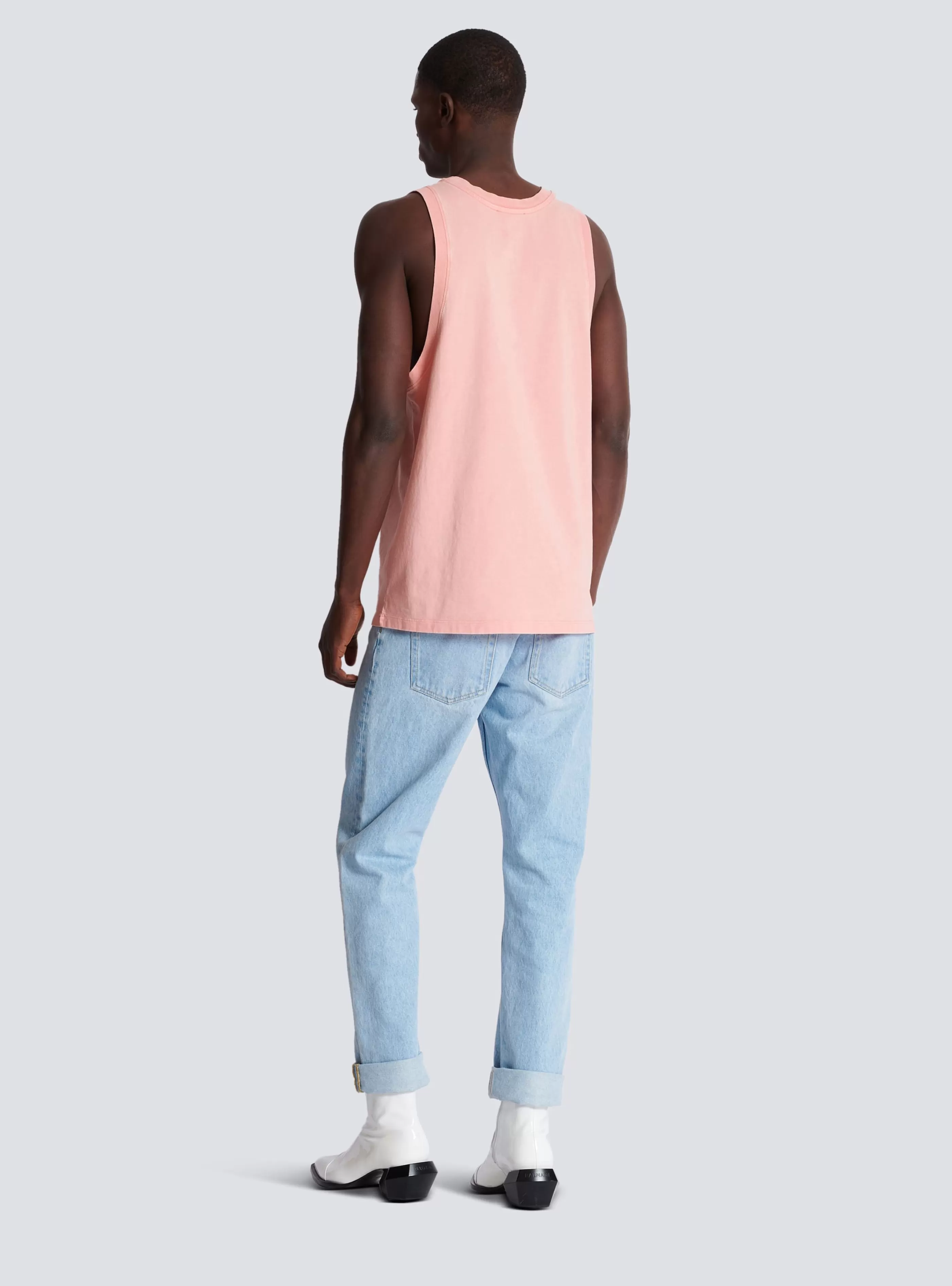 Balmain Abbigliamento Sportivo | T-Shirts-Tank Top With Vintage Embroidery pink
