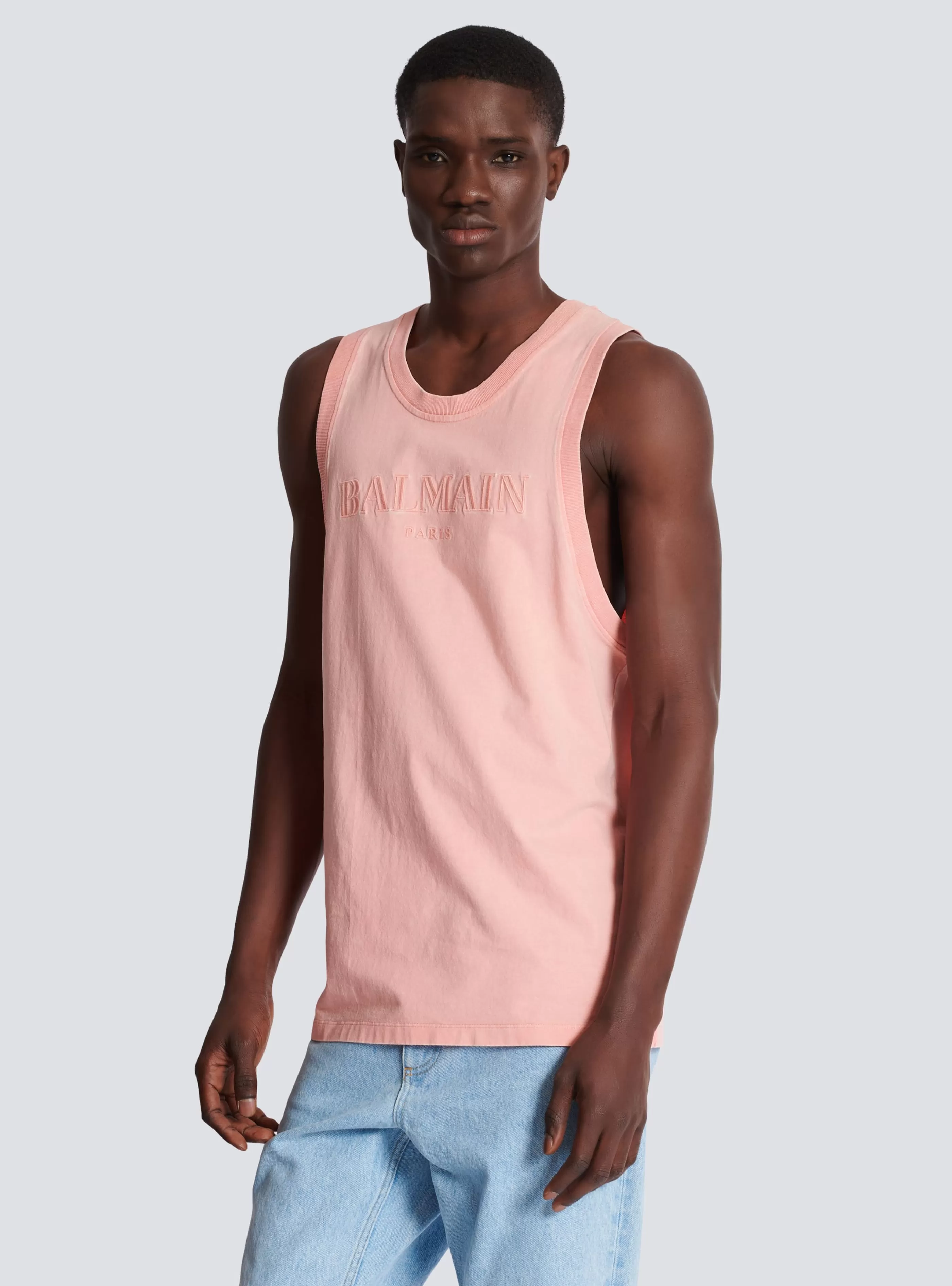 Balmain Abbigliamento Sportivo | T-Shirts-Tank Top With Vintage Embroidery pink
