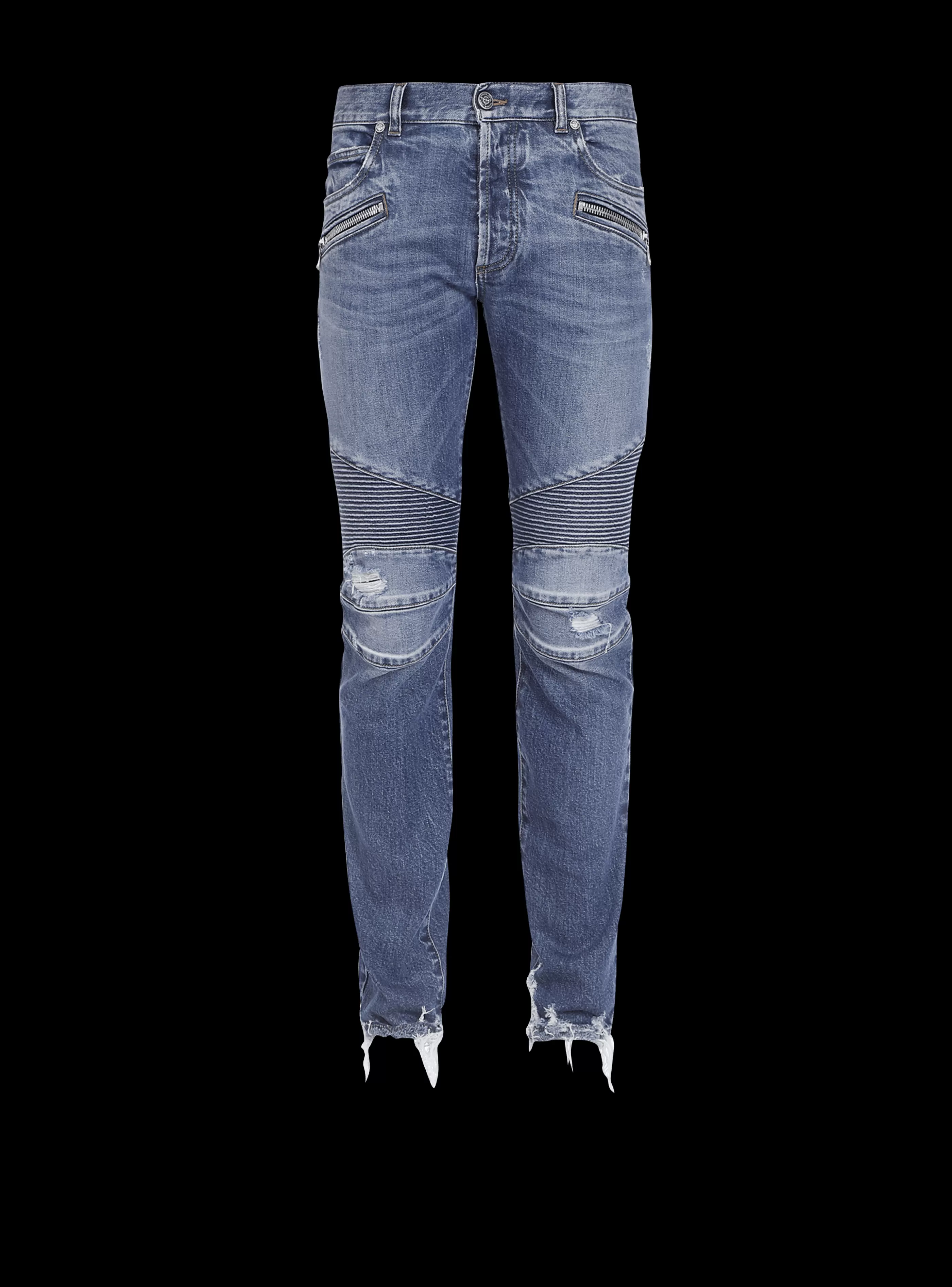 Balmain Denim-Tapered Ripped Cotton Jeans blue