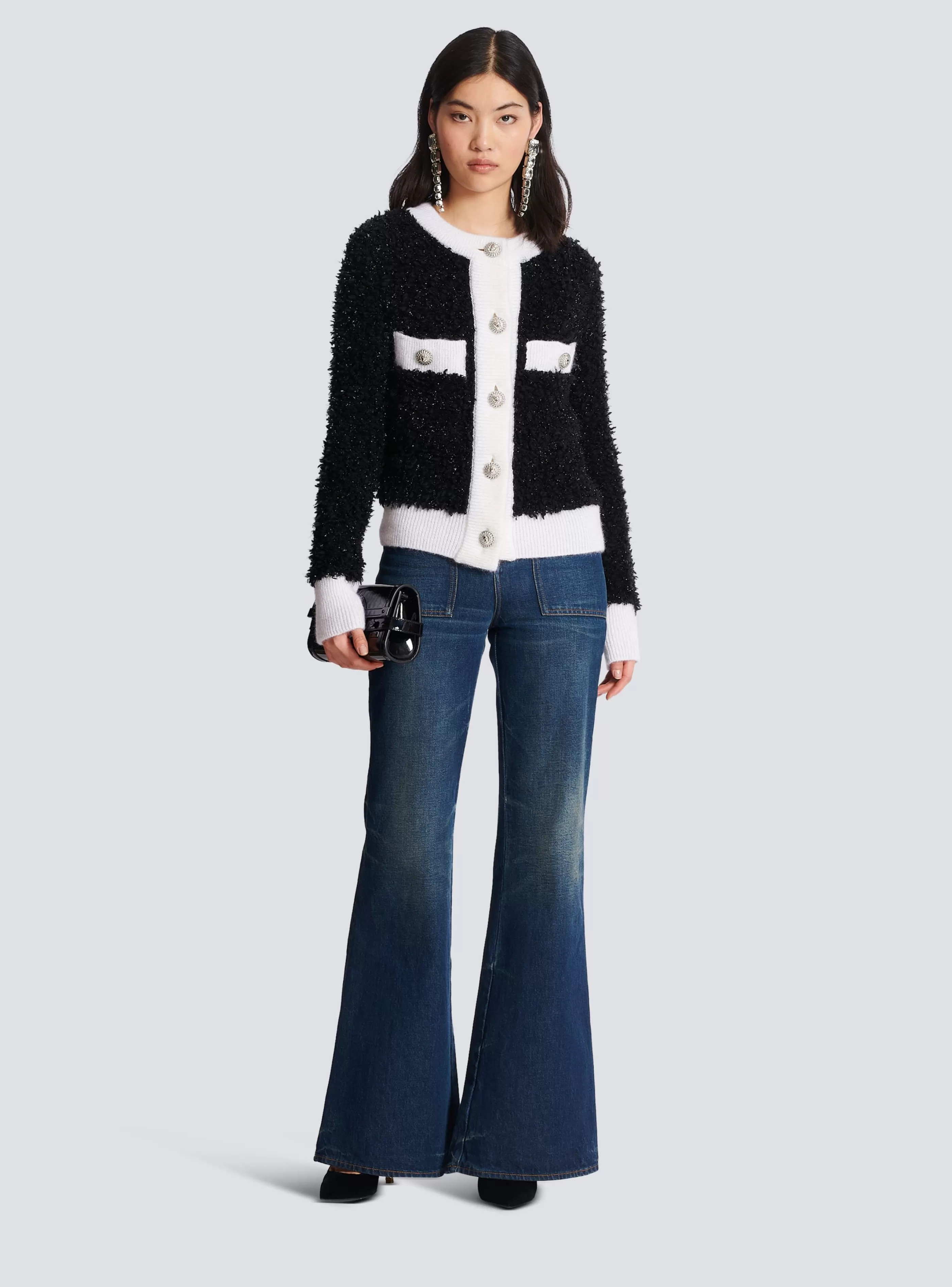 Balmain Maglieria-Textured Knit Cardigan black