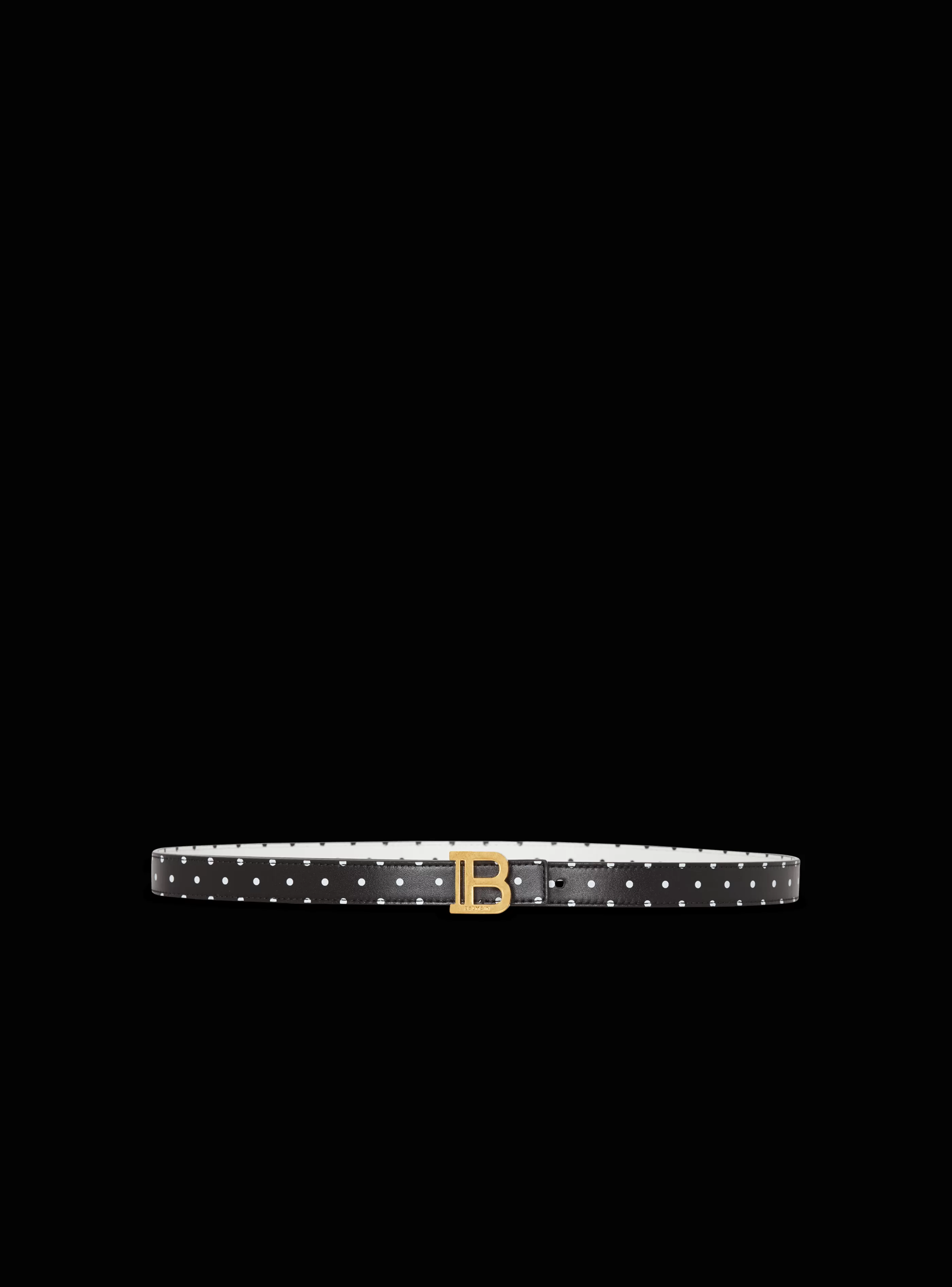 Balmain Cinture-Thin Reversible Calfskin B-Belt With Polka Dots Print black