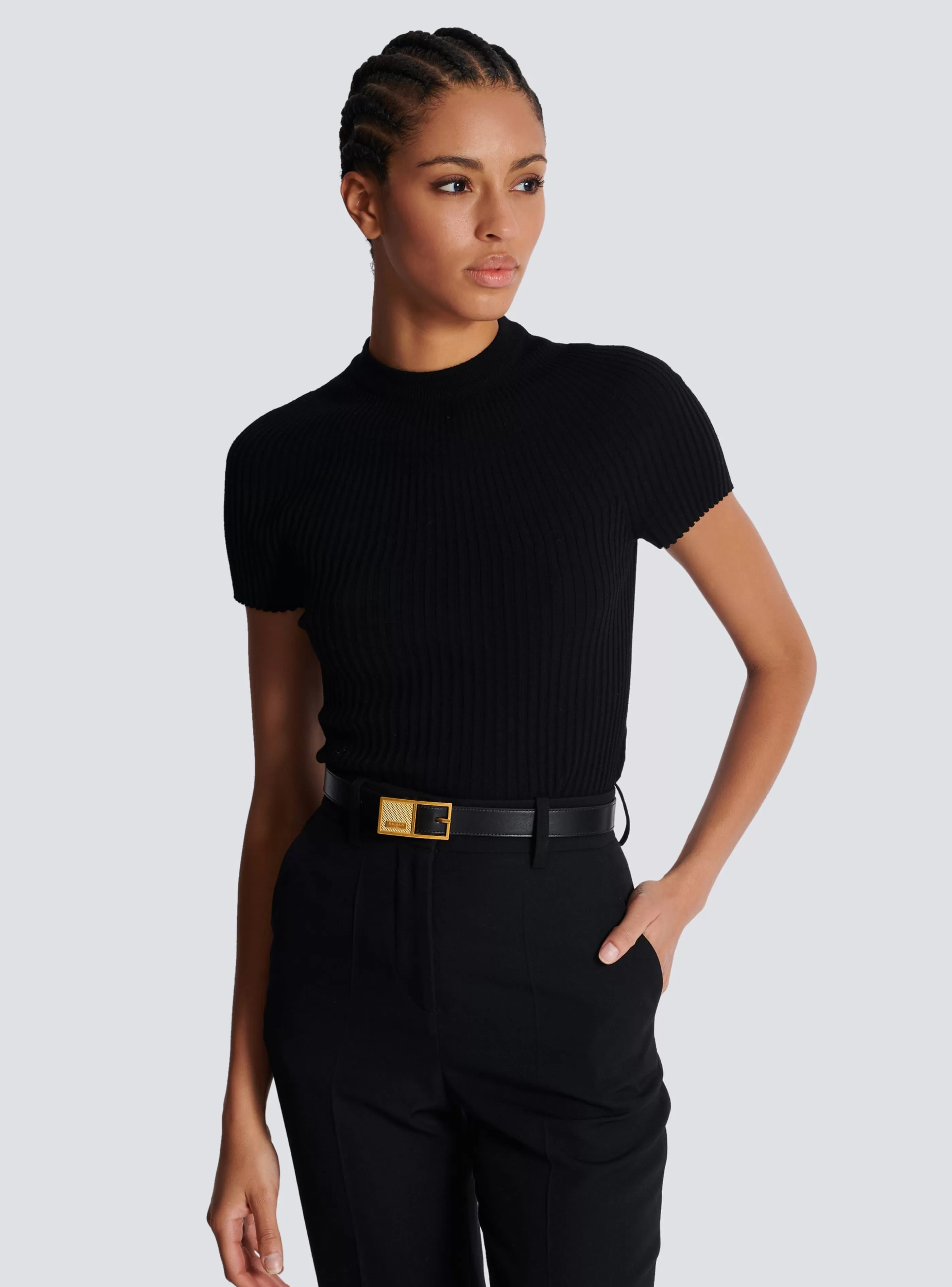 Balmain Cinture-Thin Signature Calfskin Belt black