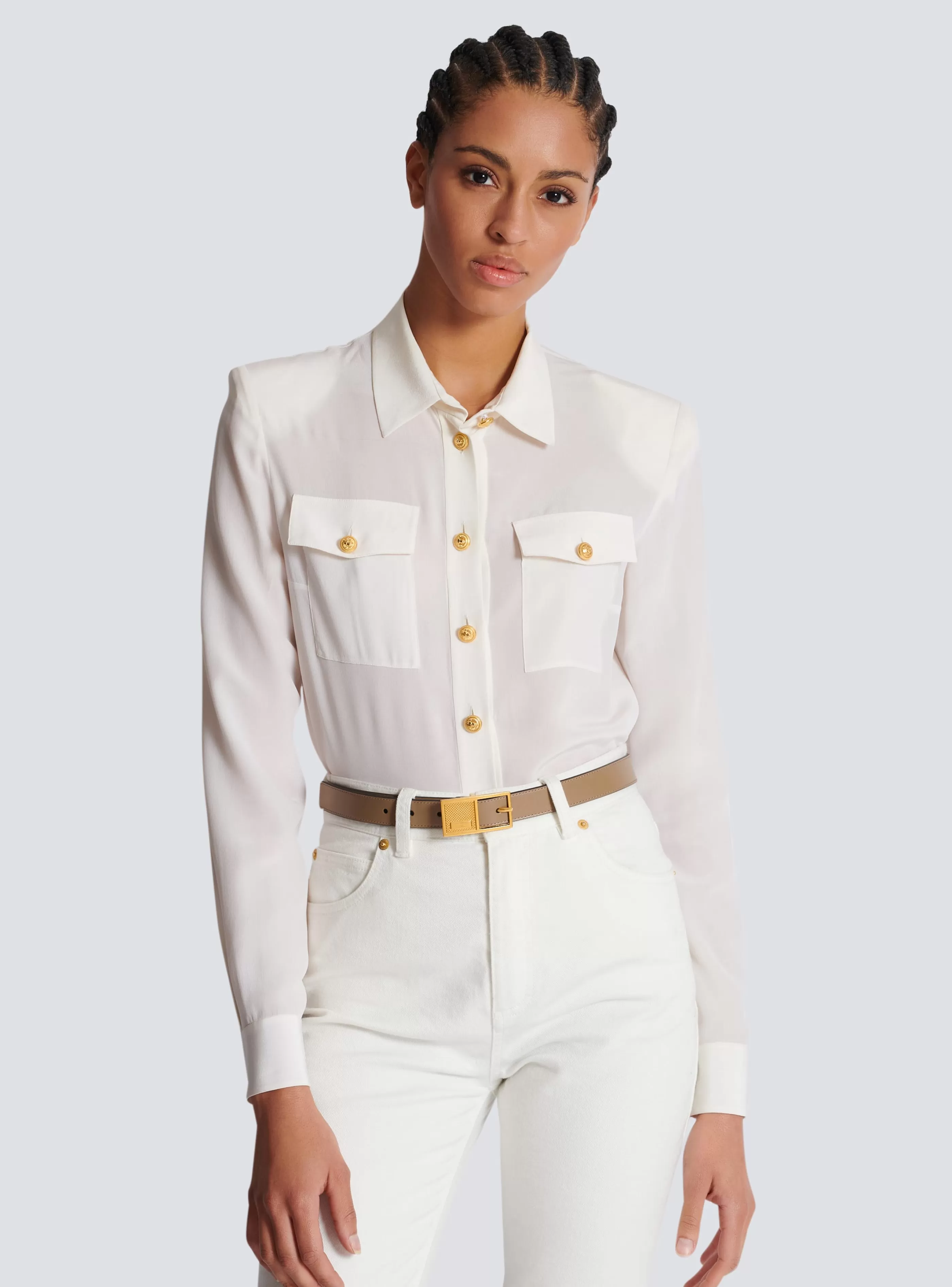 Balmain Cinture-Thin Signature Calfskin Belt brown