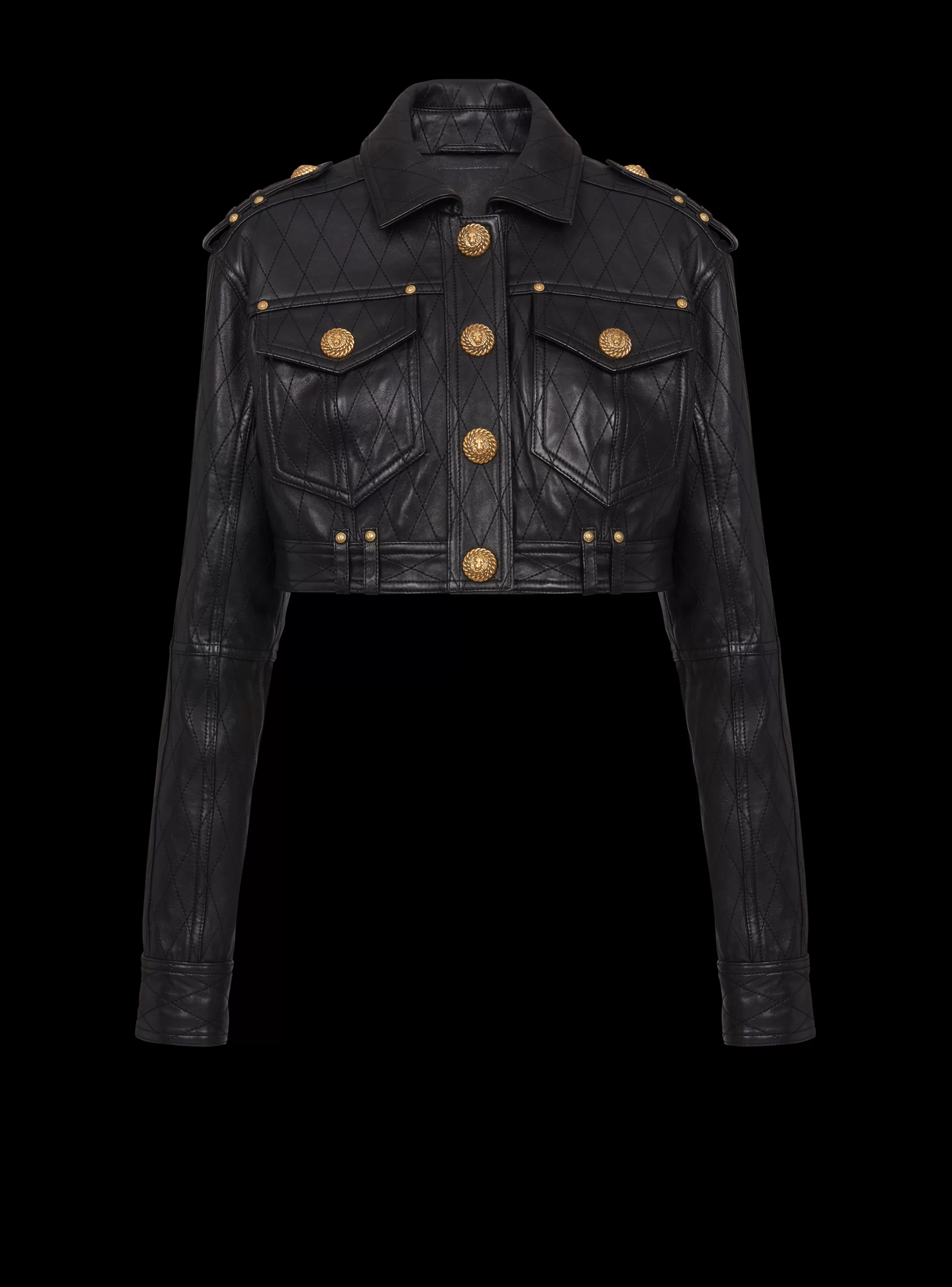 Balmain Capispalla-Topstitched Cropped Leather Jacket black