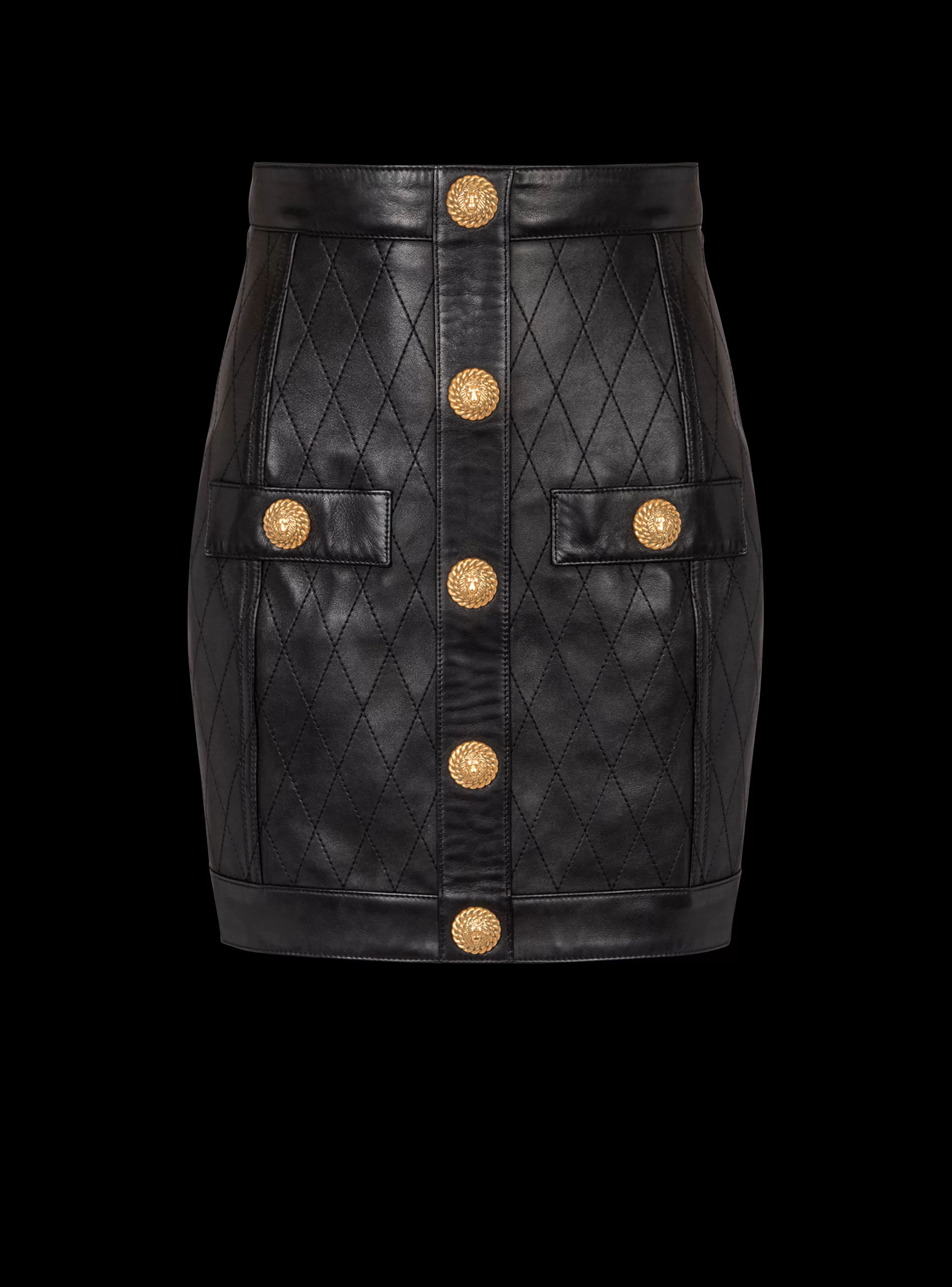 Balmain Gonne-Topstitched Leather Skirt With Buttons black