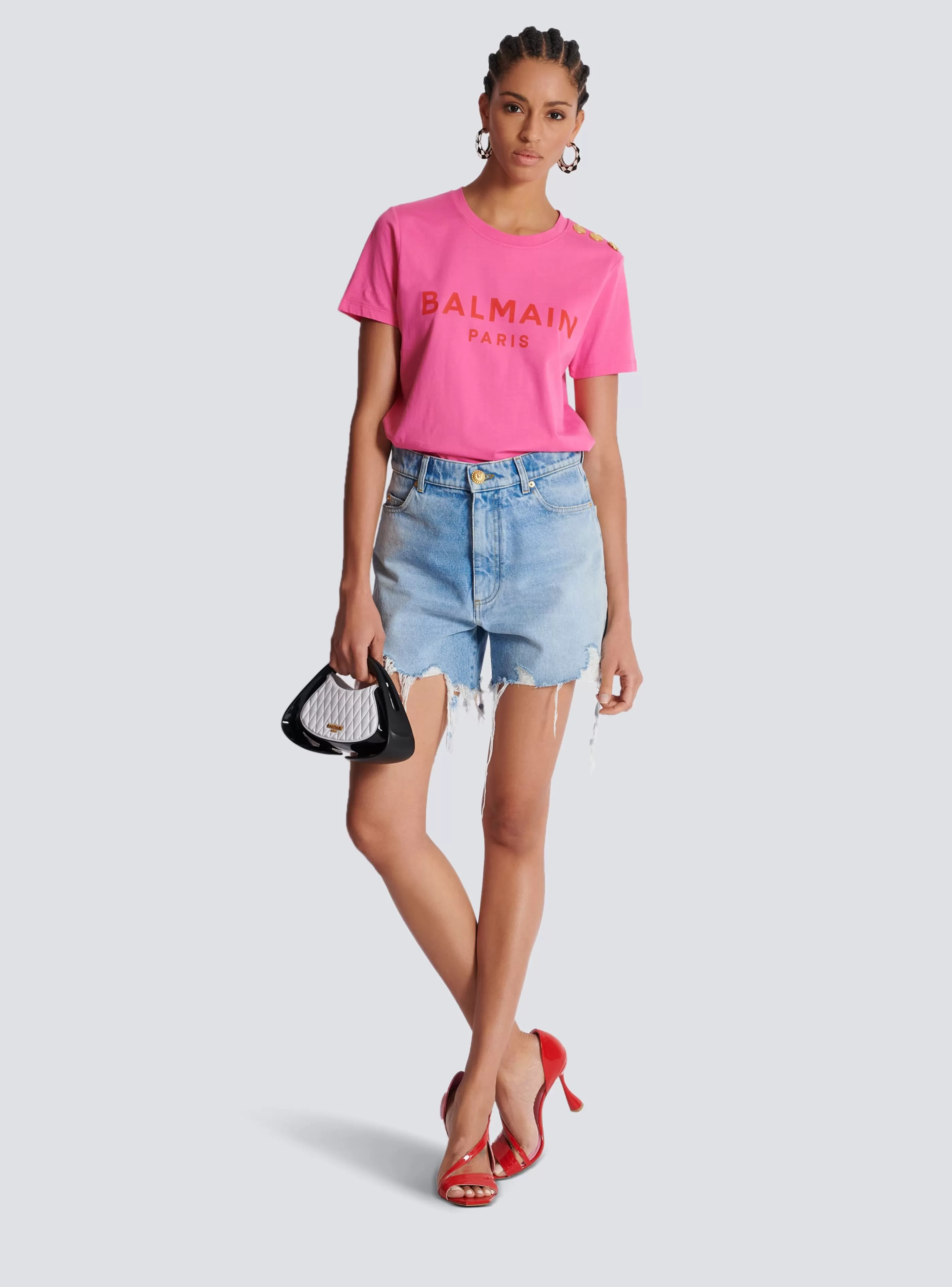Balmain T-Shirt-T-shirt With Paris Print pink