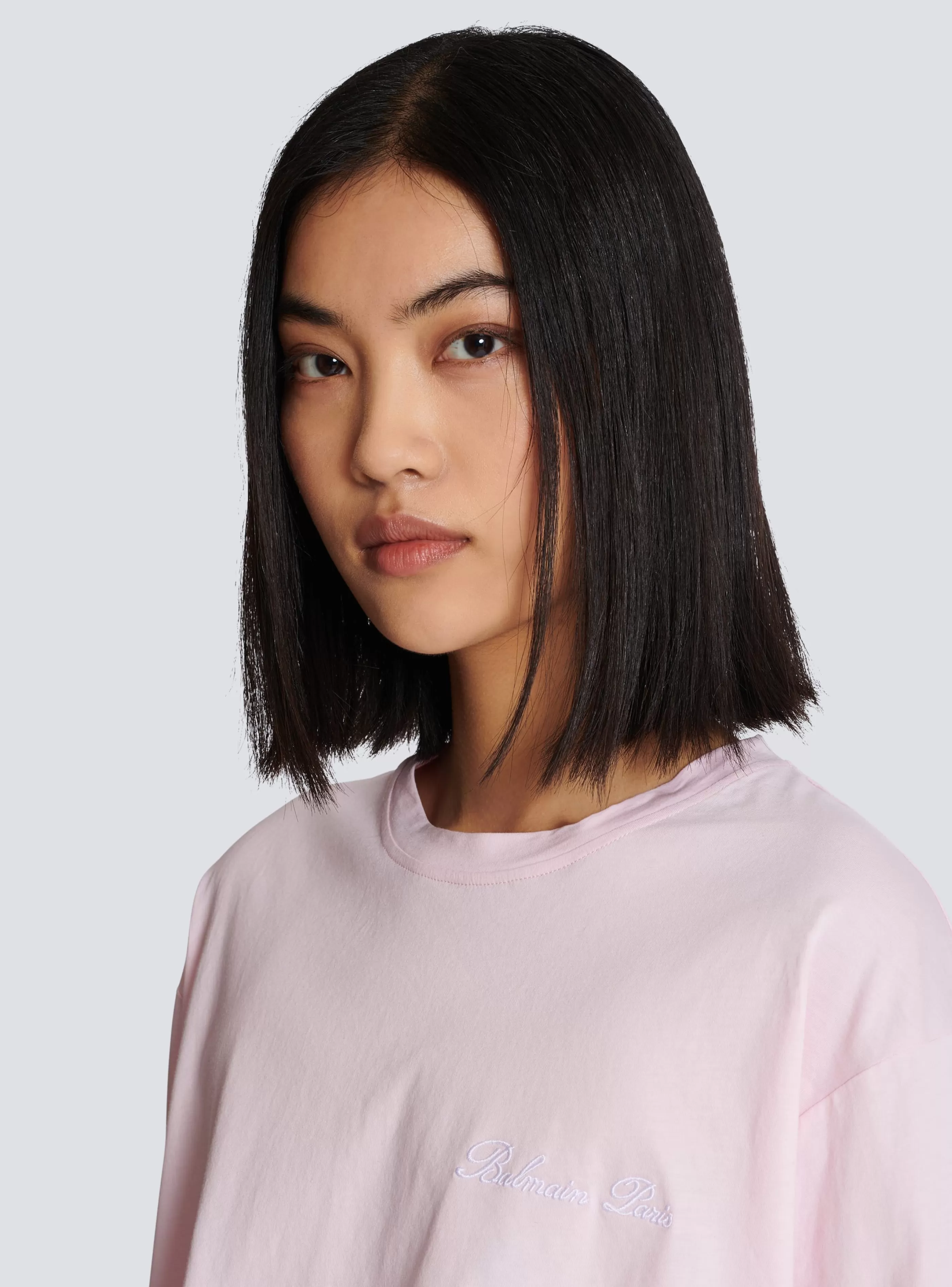 Balmain T-Shirt-T-shirt With Signature Embroidery pink