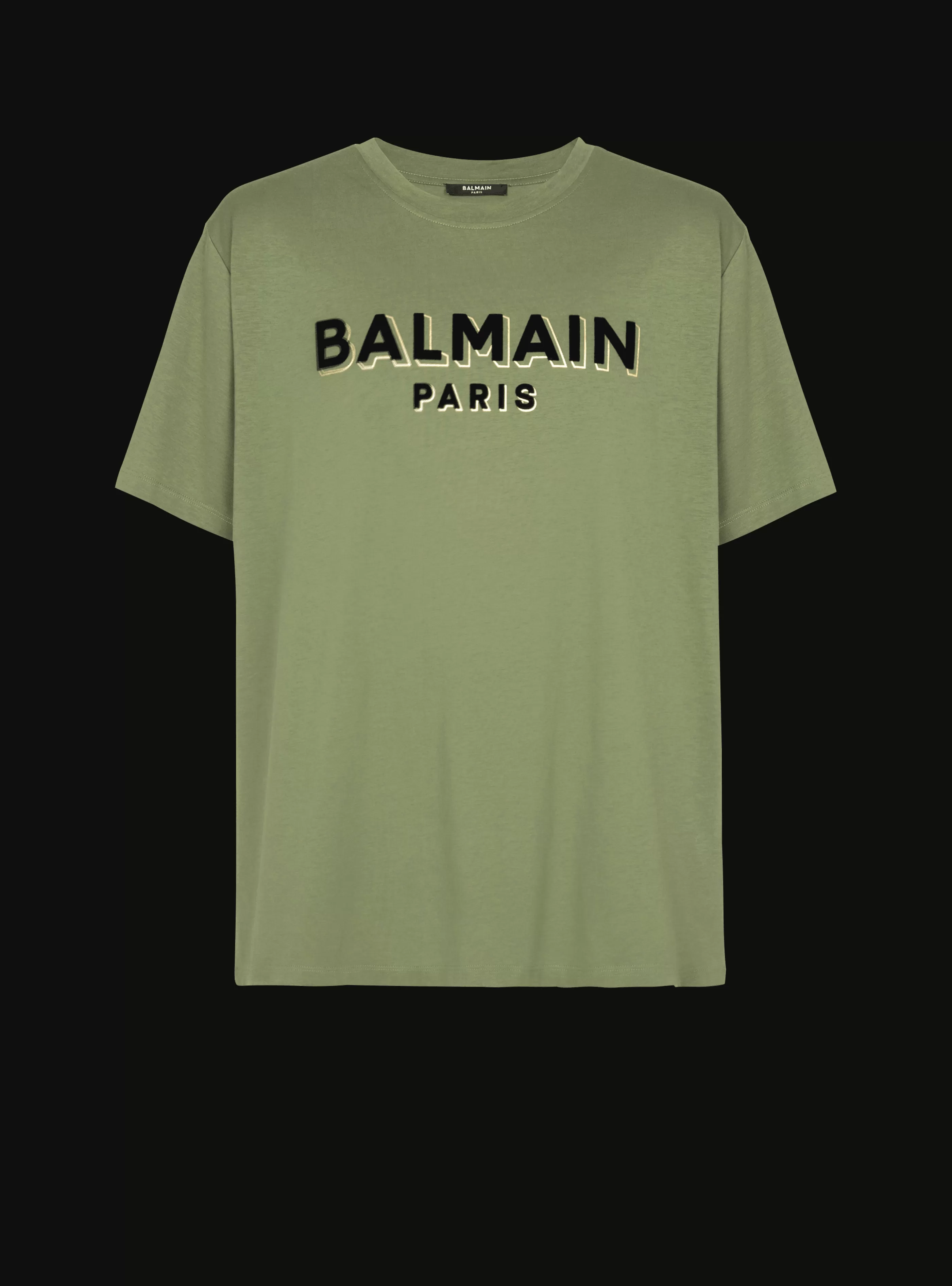 Balmain Abbigliamento Sportivo | T-Shirts-T-shirt With Flocked Paris Logo khaki