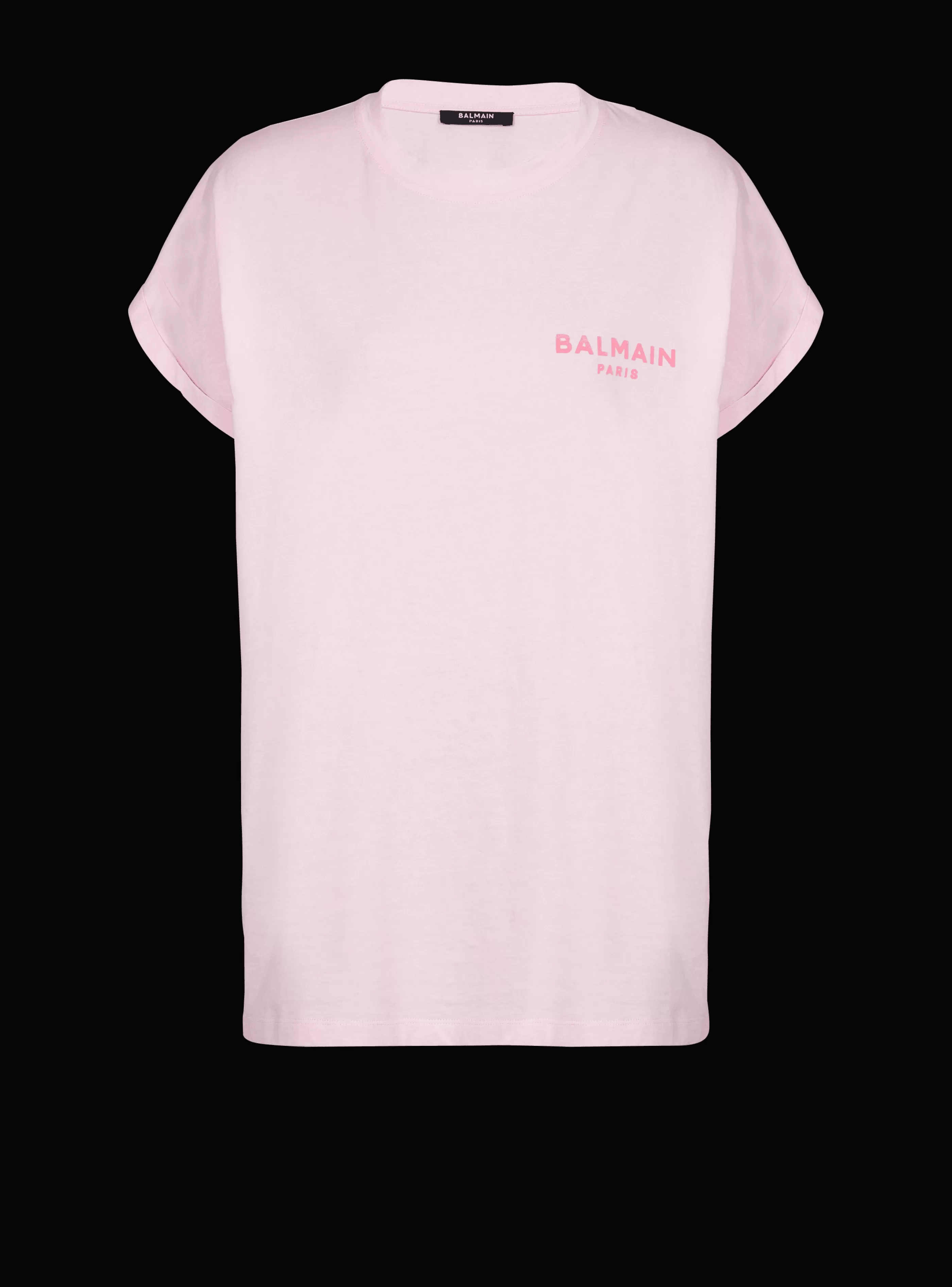 Balmain T-Shirt-T-shirt With Flocked Paris Logo pink