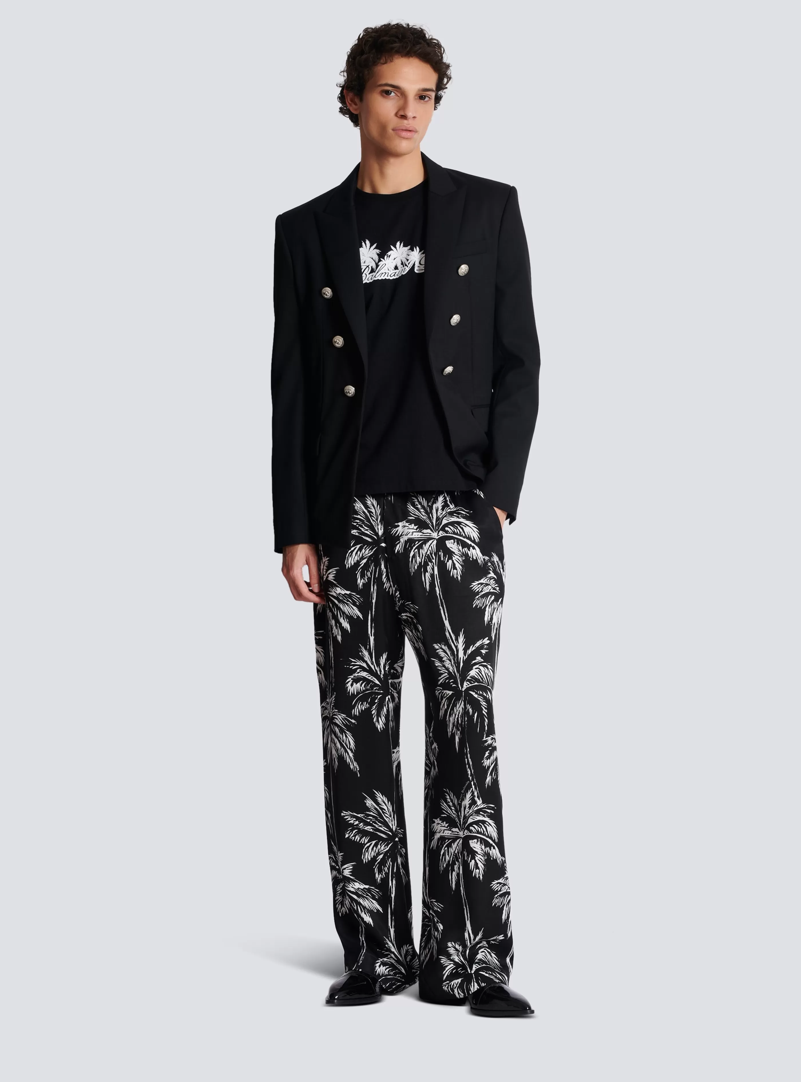 Balmain T-Shirts-T-shirt With Palm Tree Signature Print black