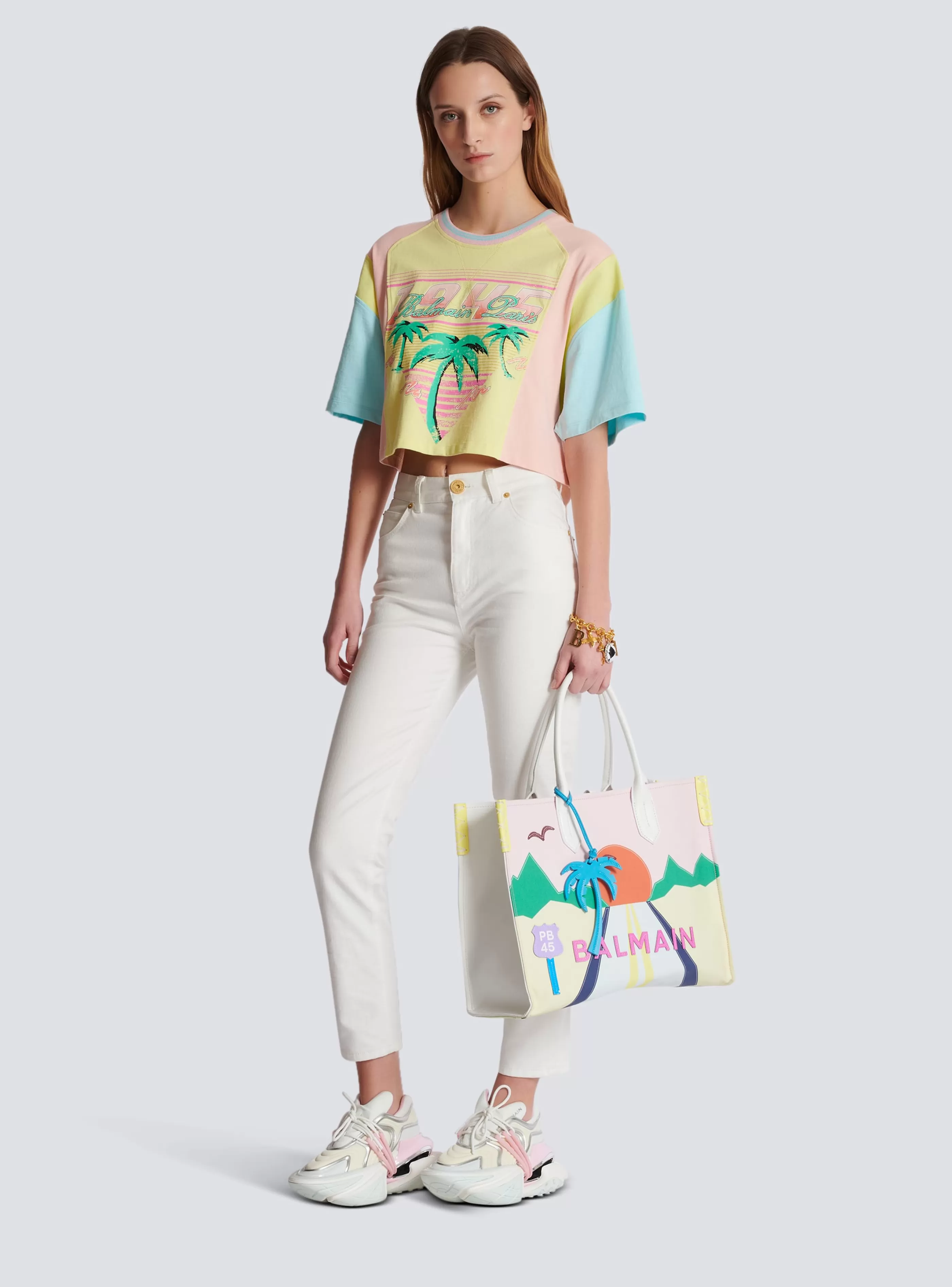 Balmain T-Shirt-T-shirt With Palm Tree Signature Print multicolor