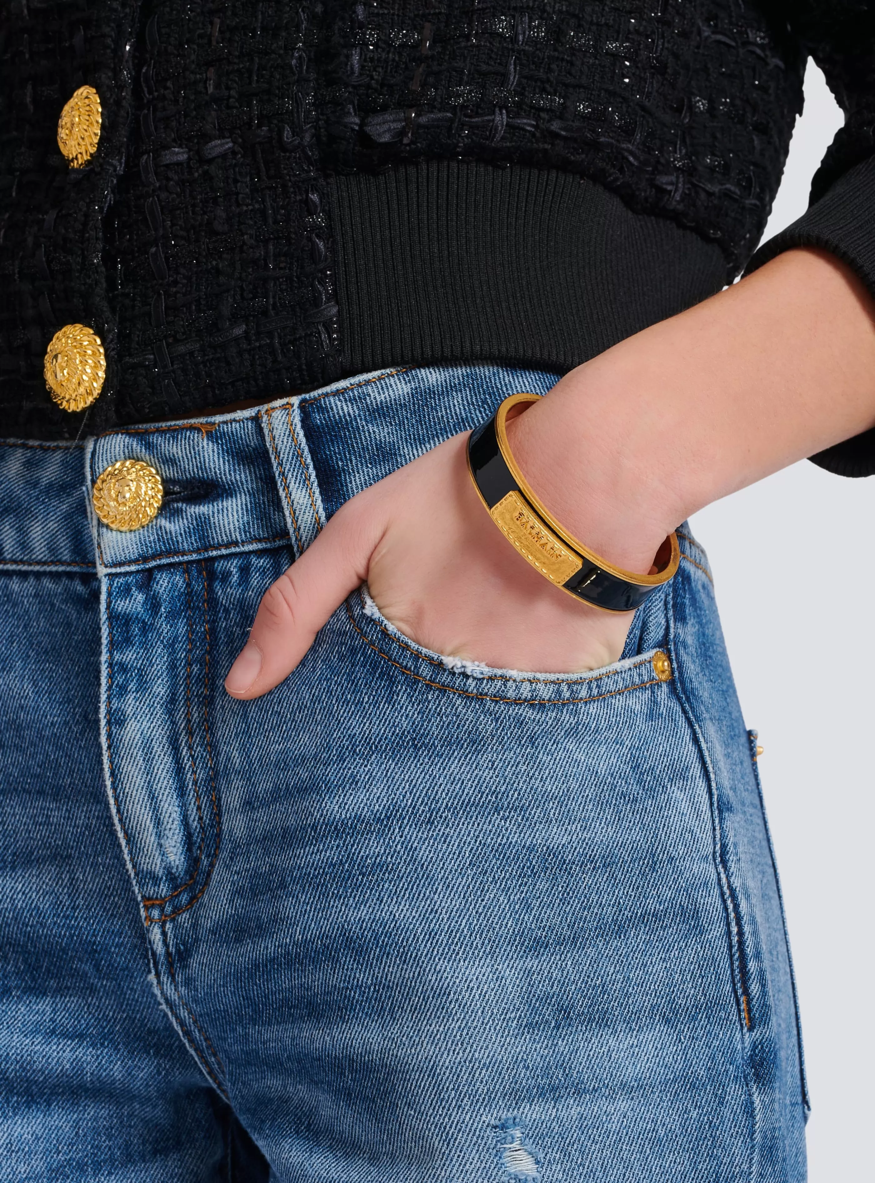 Balmain Gioielli Moda-Tubular Signature Bracelet In Brass And Enamel black