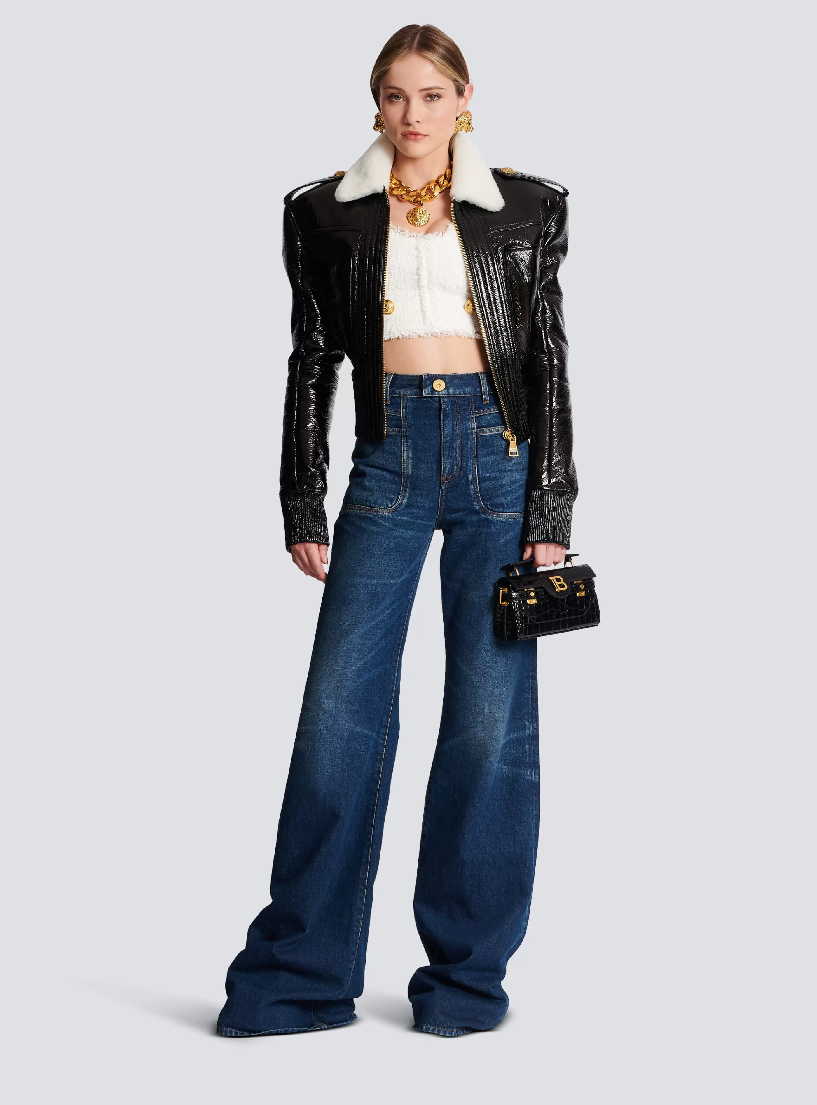 Balmain Top E Camicie-Tweed Crop Top white