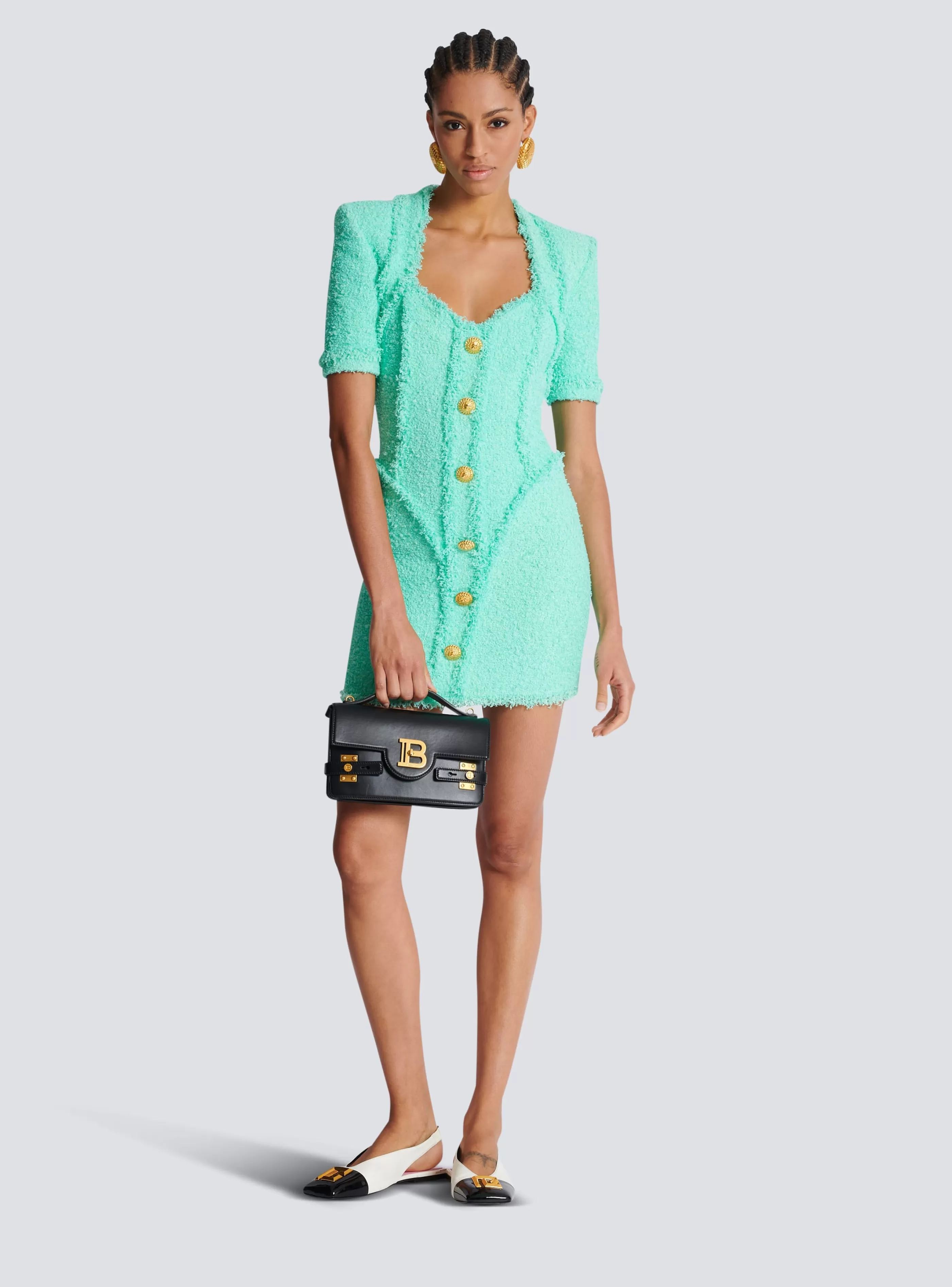 Balmain Abiti-Tweed Dress With Buttons blue